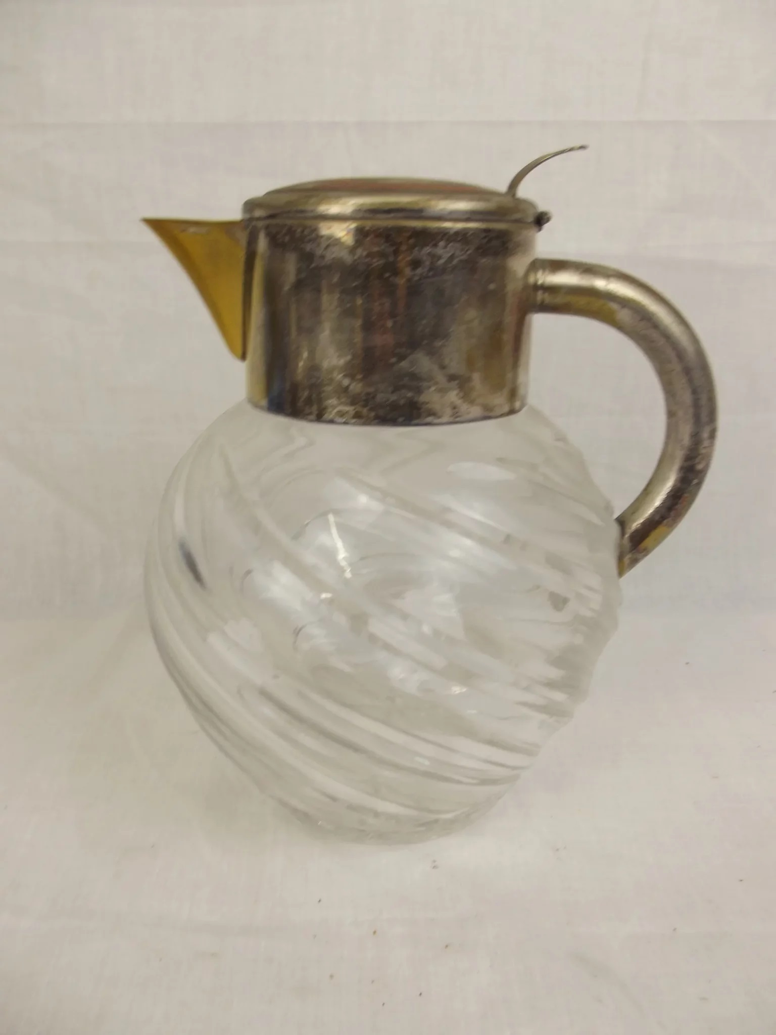 Art Nouveau Spriral Cut Glass & Silver Plated Bulbous Jug - Image 5