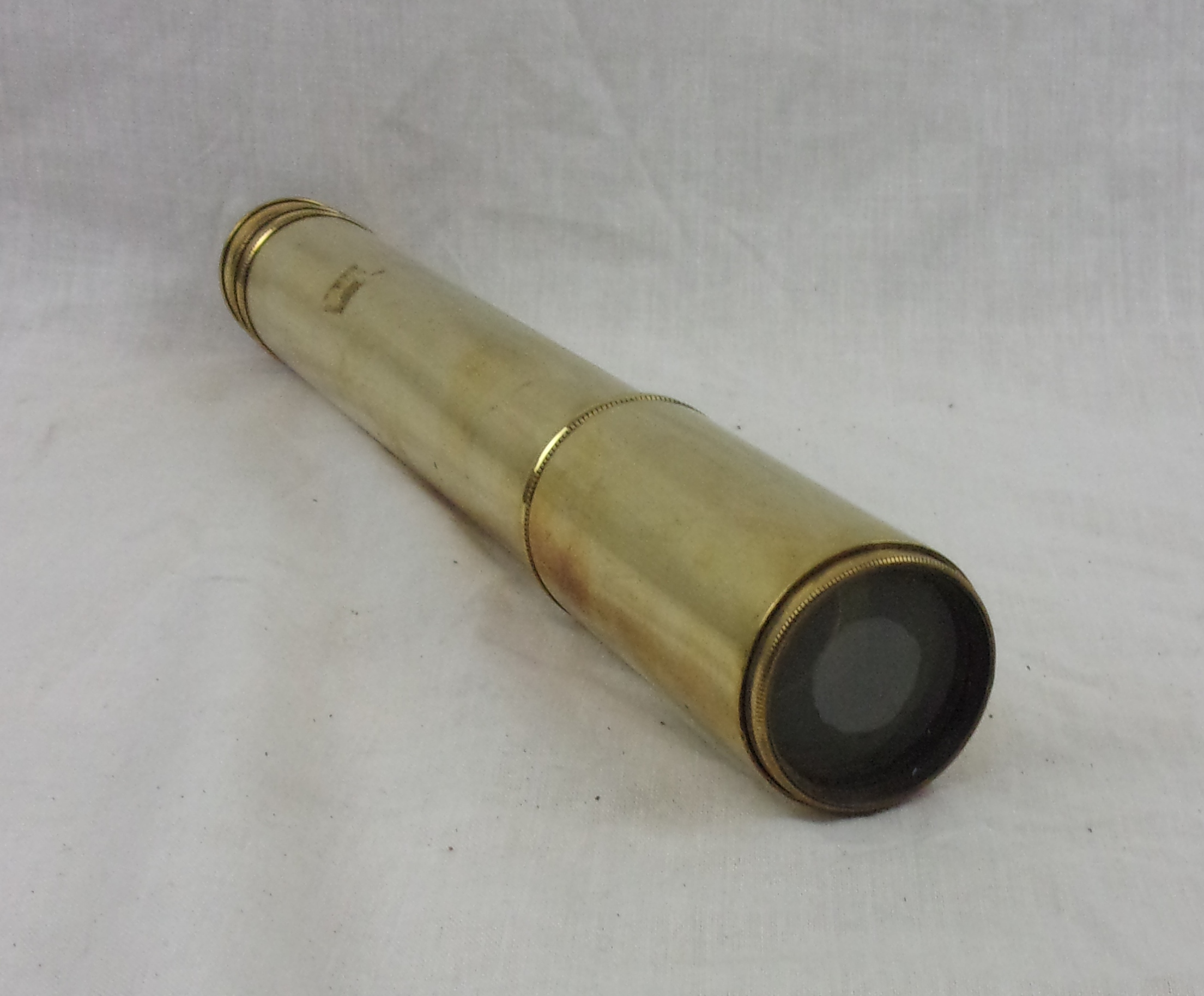 Mid 20th Century British Two Draw Brass And Steel Handheld Telescope With Sunshade