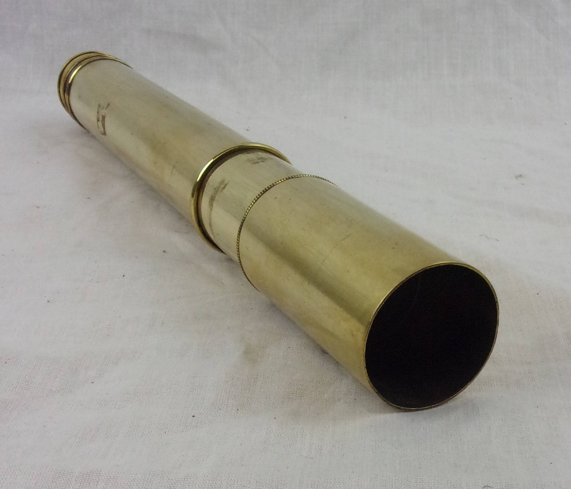 Mid 20th Century British Two Draw Brass And Steel Handheld Telescope With Sunshade - Image 7