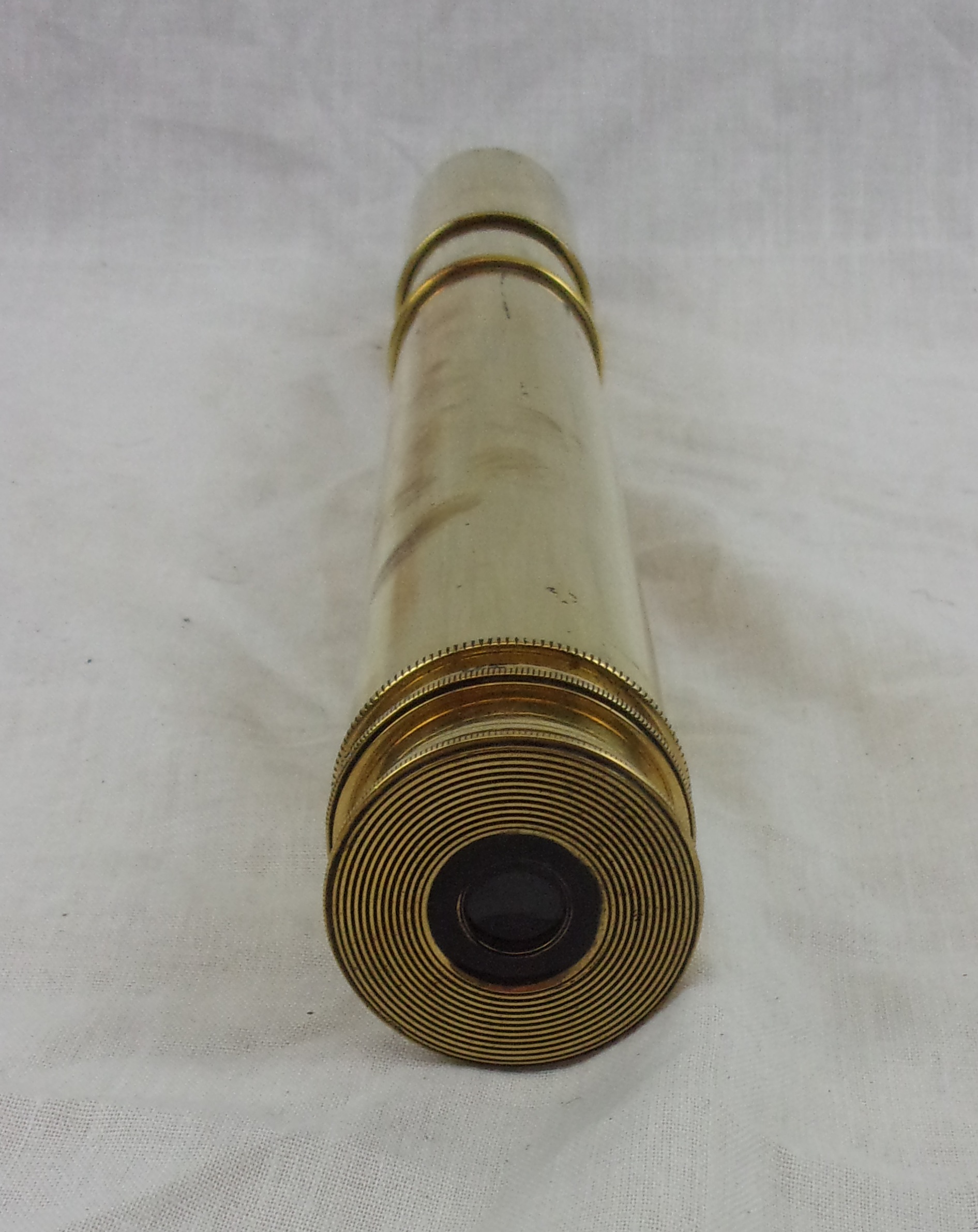 Mid 20th Century British Two Draw Brass And Steel Handheld Telescope With Sunshade - Image 6