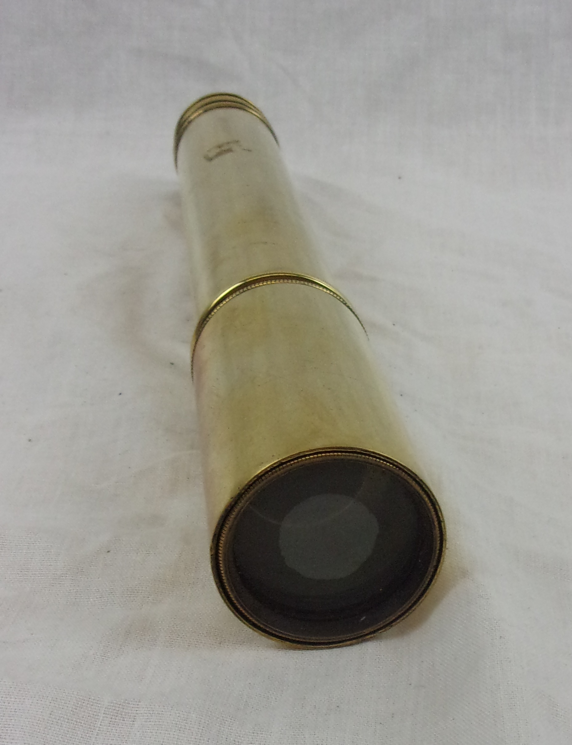 Mid 20th Century British Two Draw Brass And Steel Handheld Telescope With Sunshade - Image 5