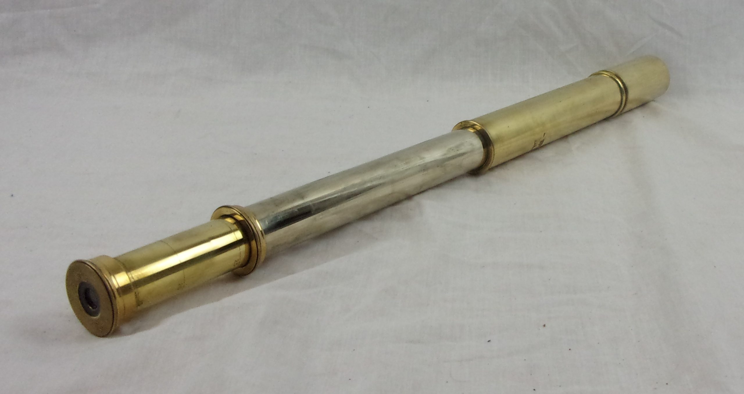 Mid 20th Century British Two Draw Brass And Steel Handheld Telescope With Sunshade - Image 4