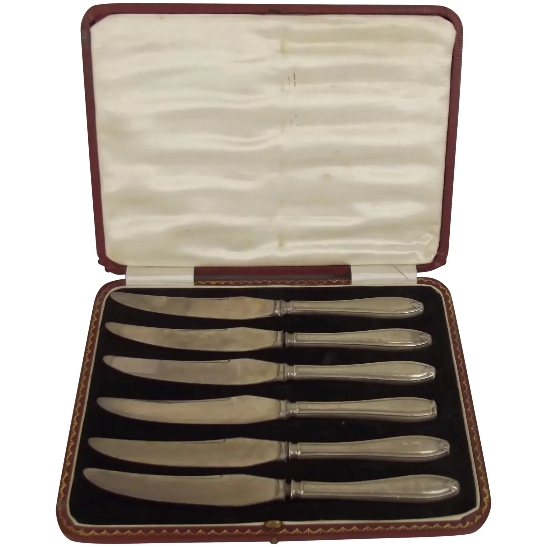 Cased Set Of Six Edwardian Fruit Knives With Silver Handles