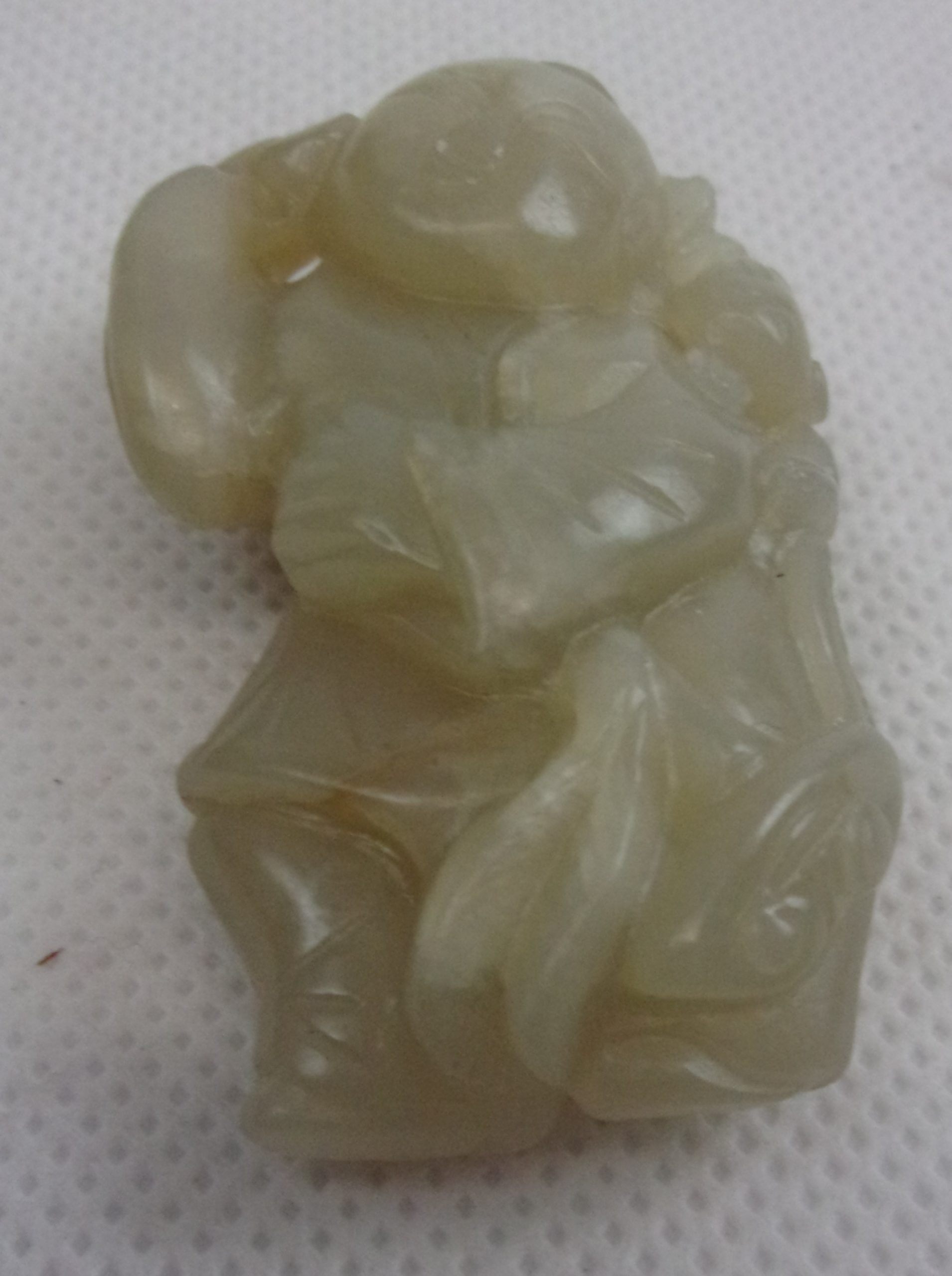 Chinese Celadon Jade Pendant Of A Man And Boy With A Ruyi Sceptre