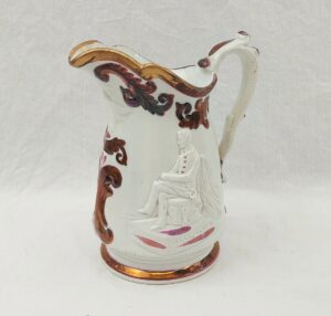 Circa 1840 Victorian Relief Moulded Lustre Commemorative Jug Of The Duke of Wellington