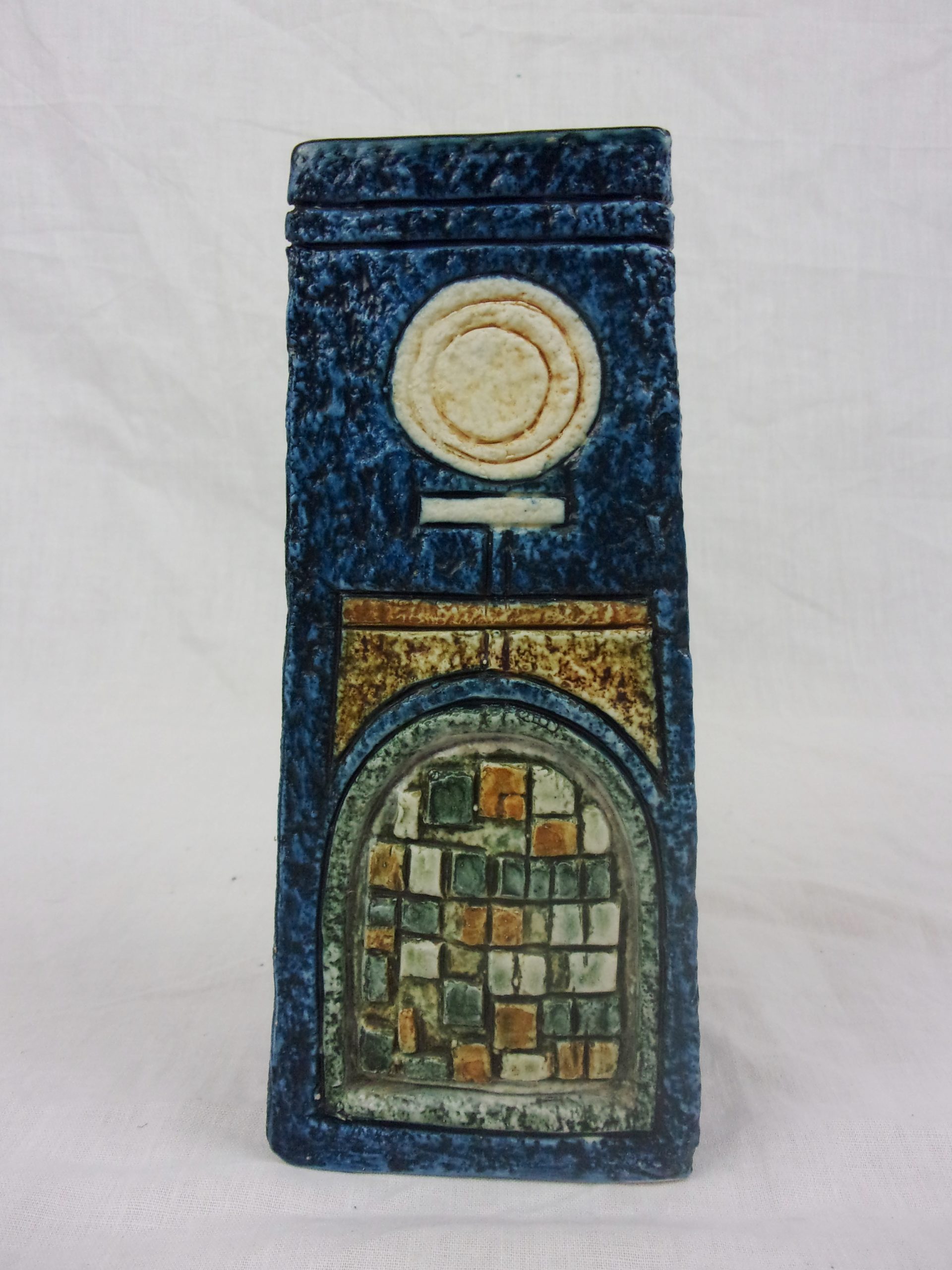 Troika Pottery Blue Coffin Vase Signed Annette Walters