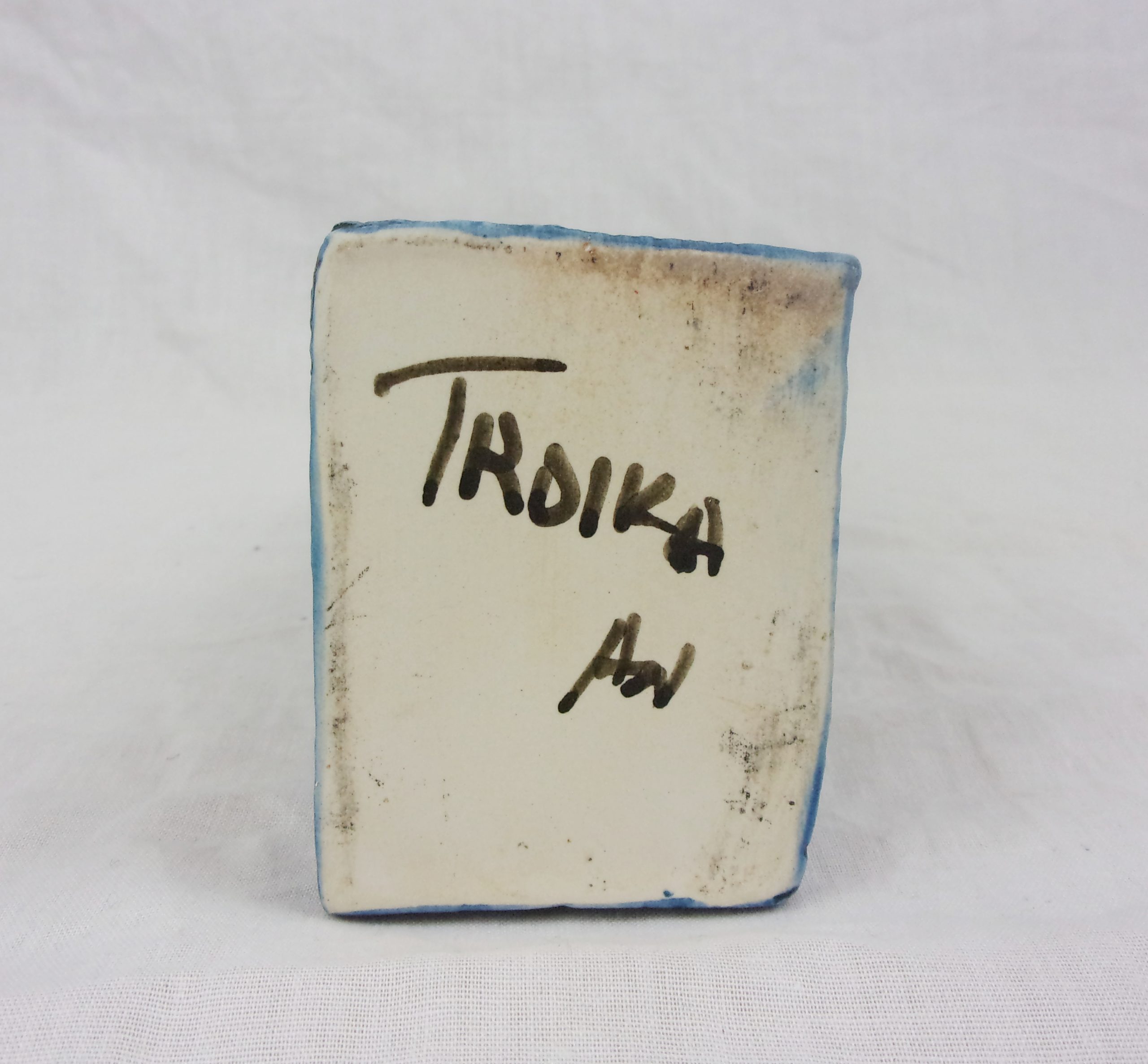 Troika Pottery Blue Coffin Vase Signed Annette Walters - Image 3