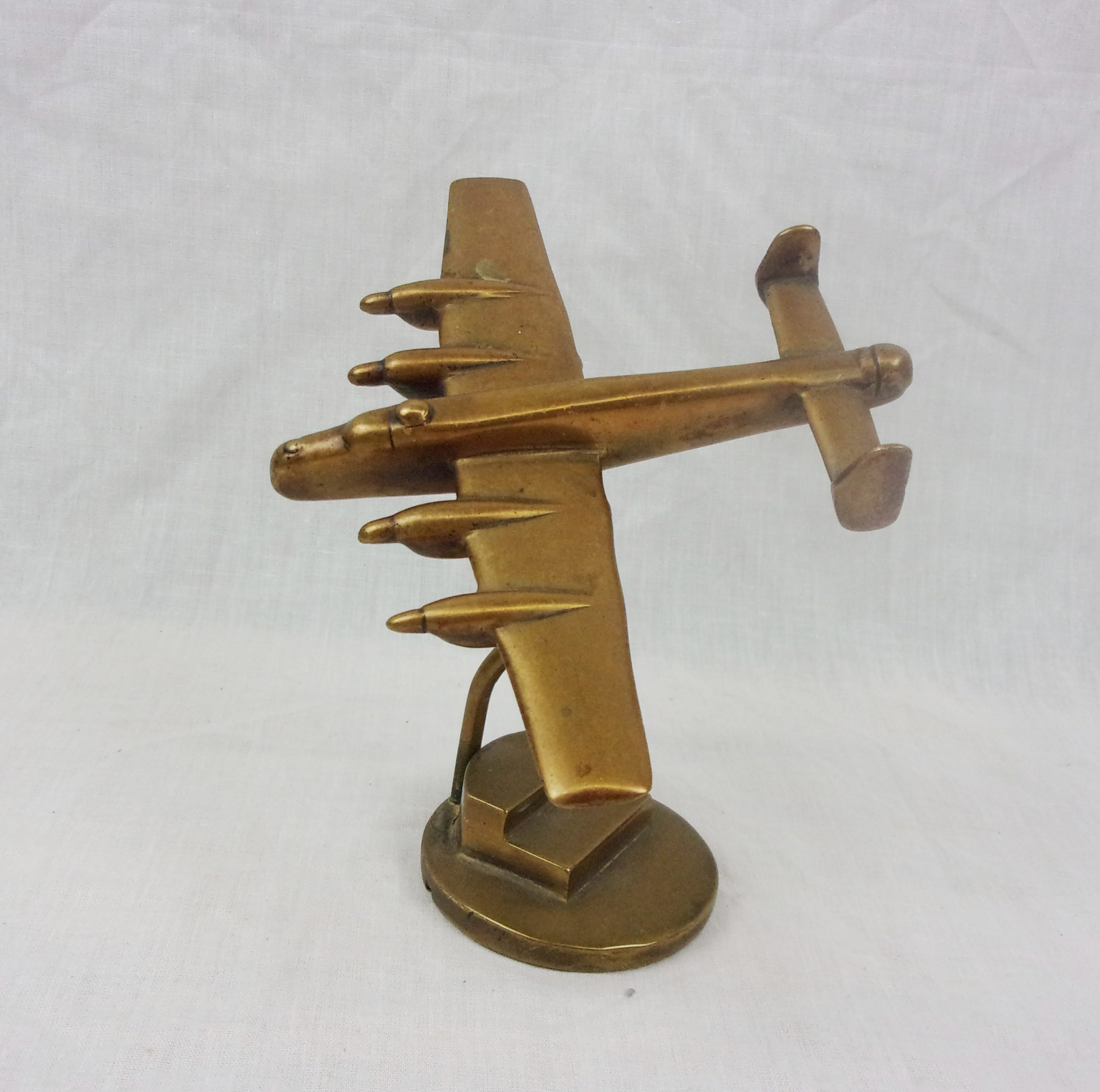 WW2 Era Trench Art Brass Desktop Model Of An RAF Lancaster Bomber - Image 2