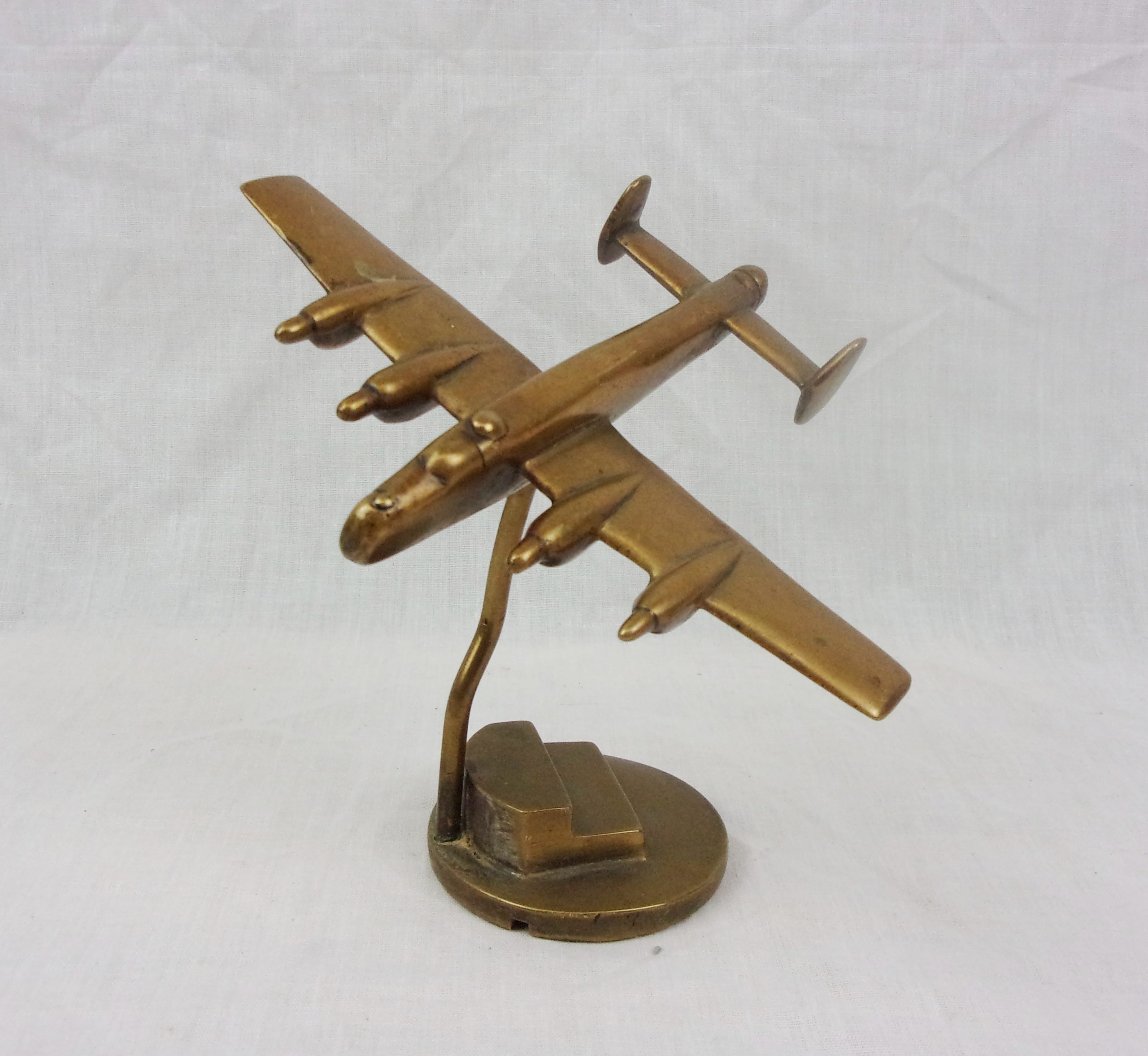WW2 Era Trench Art Brass Desktop Model Of An RAF Lancaster Bomber