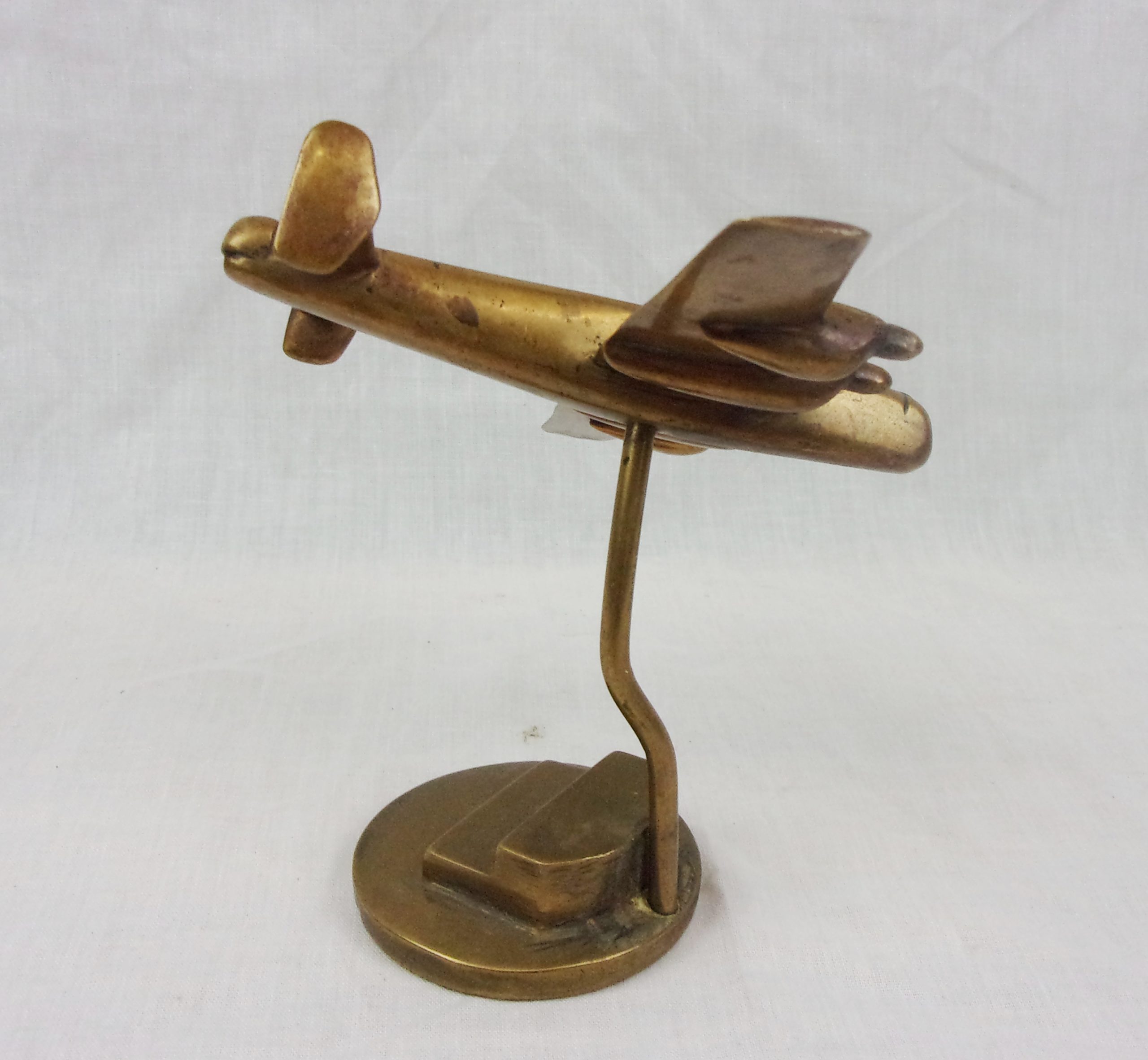 WW2 Era Trench Art Brass Desktop Model Of An RAF Lancaster Bomber - Image 3