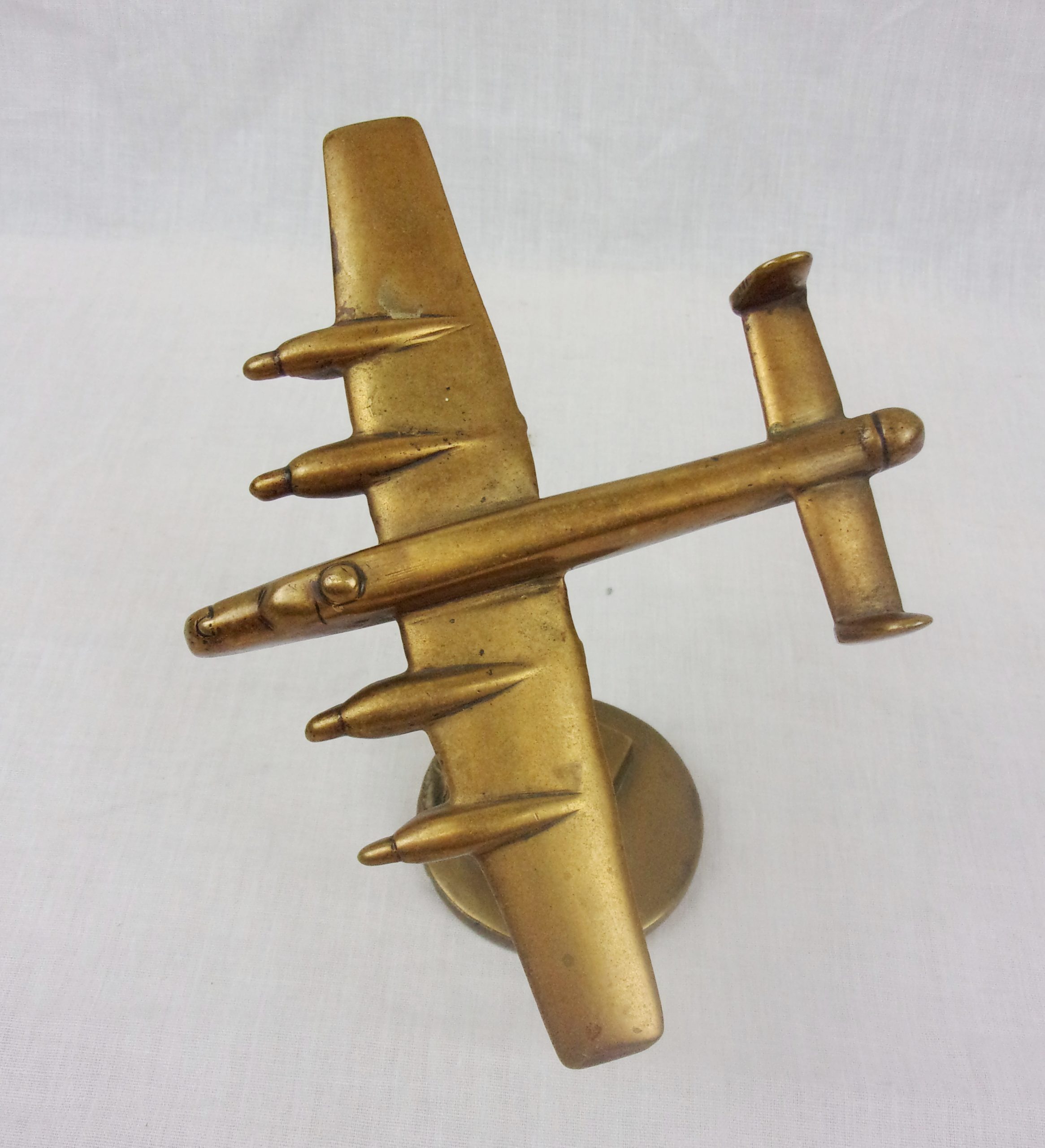 WW2 Era Trench Art Brass Desktop Model Of An RAF Lancaster Bomber - Image 4
