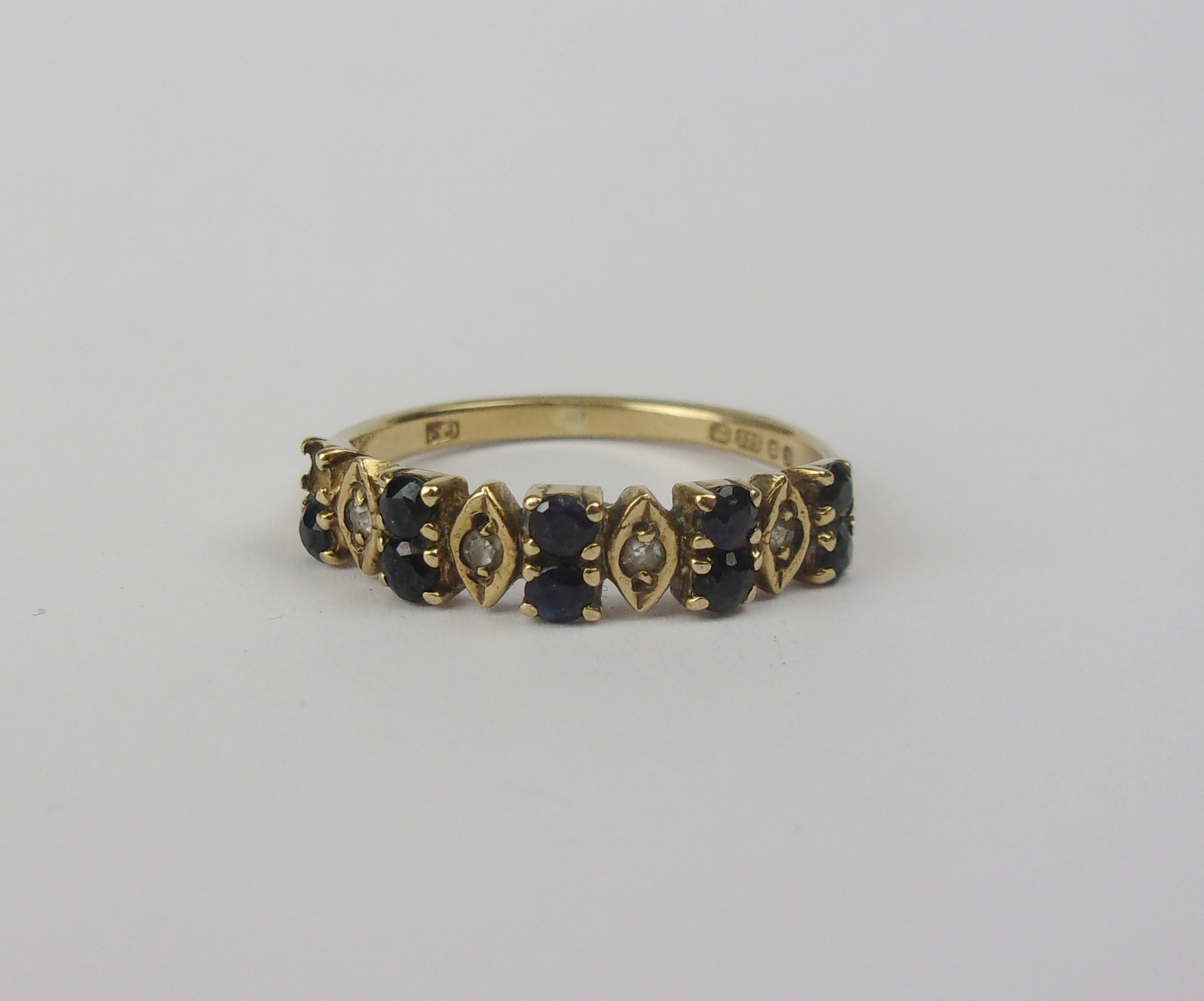9ct Yellow Gold Sapphire & Diamond Ring UK Size N+ US 6 ¾