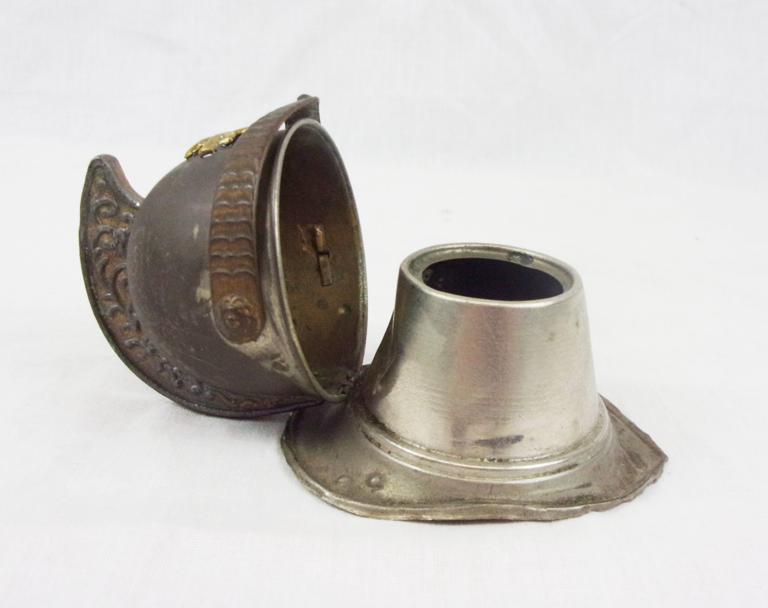 Early 20thC Brass Miniature Firemans Helmet Inkwell - Image 2