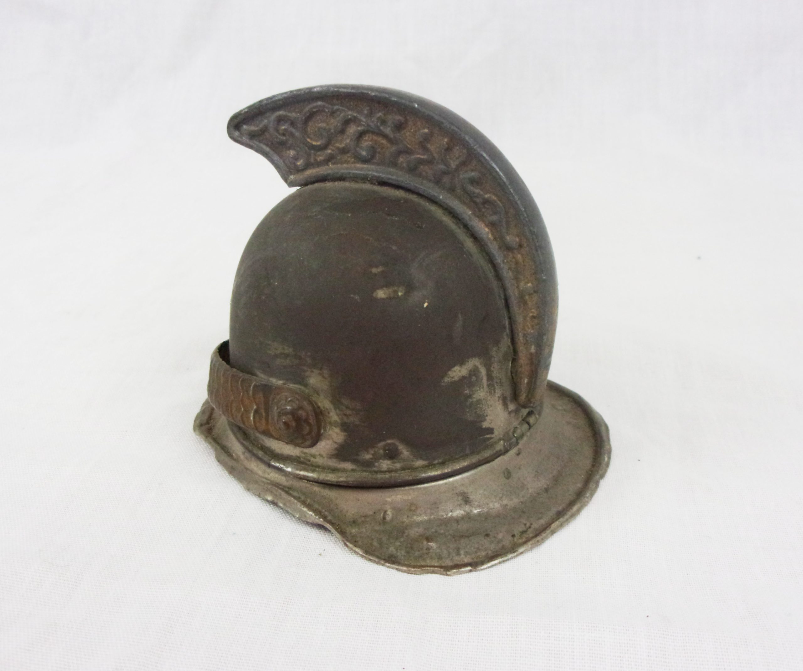 Early 20thC Brass Miniature Firemans Helmet Inkwell - Image 5