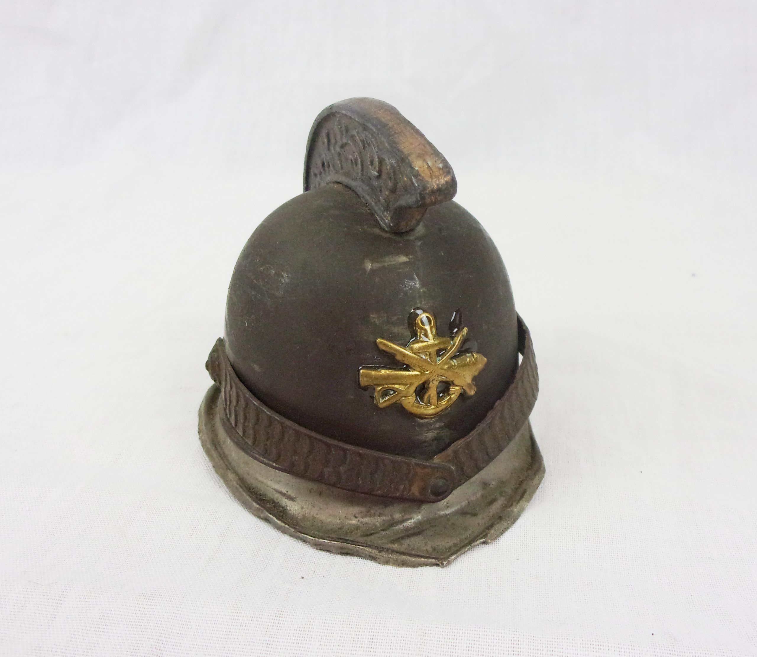 Early 20thC Brass Miniature Firemans Helmet Inkwell