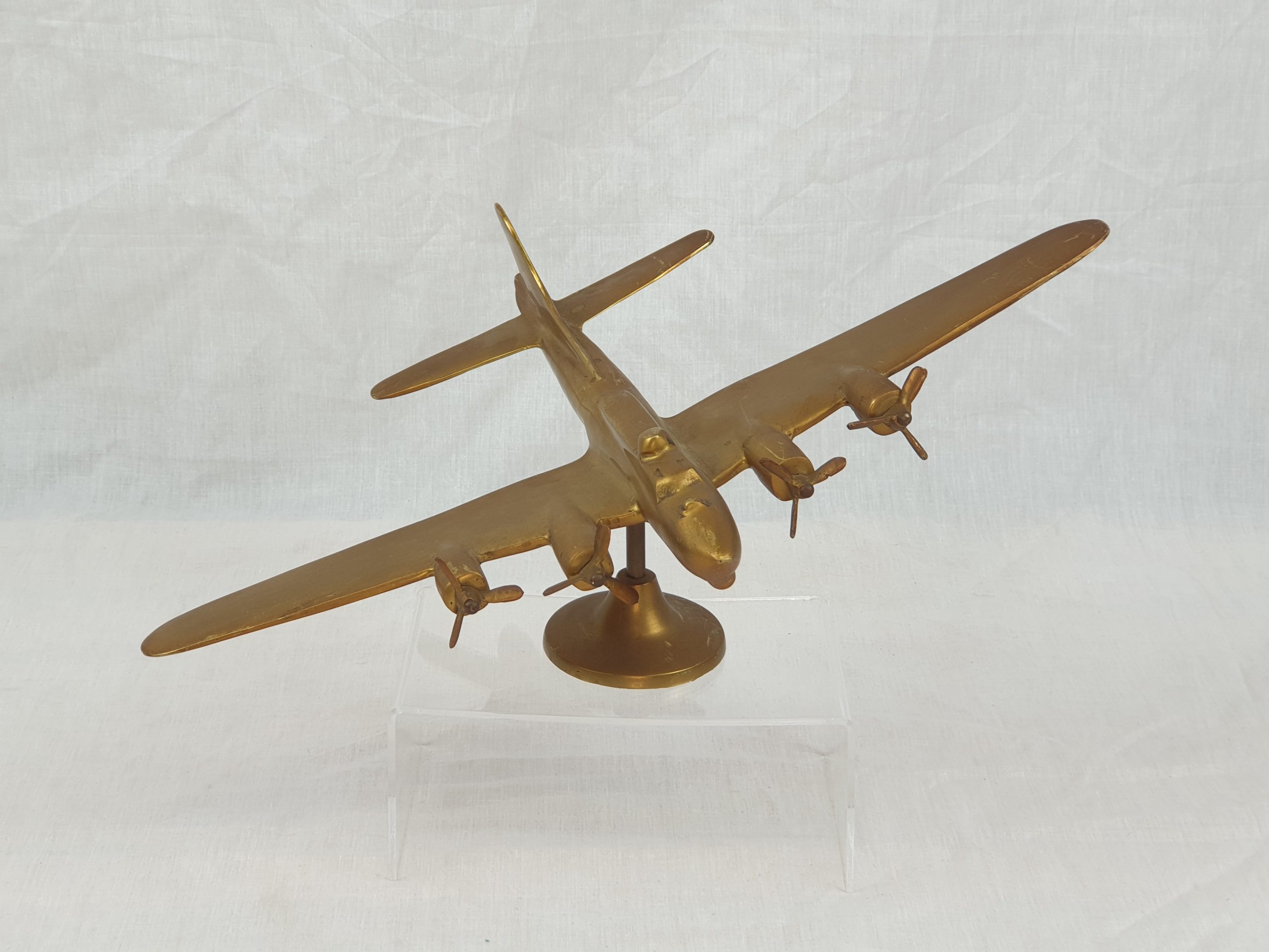 Large WW2 Mid-20th Century Desktop Brass Model Of A USAAF Flying Fortress Bomber