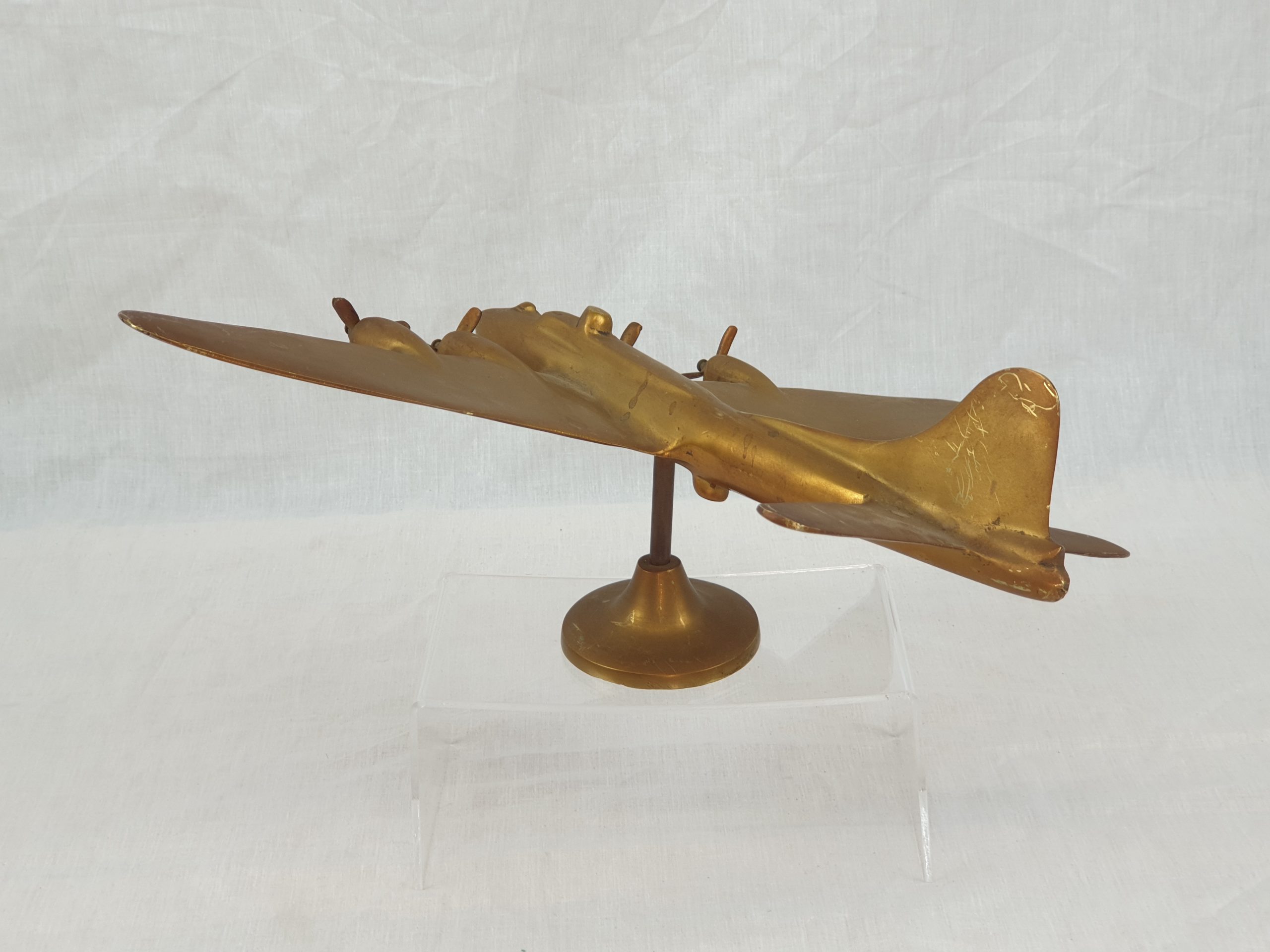 Large WW2 Mid-20th Century Desktop Brass Model Of A USAAF Flying Fortress Bomber - Image 5