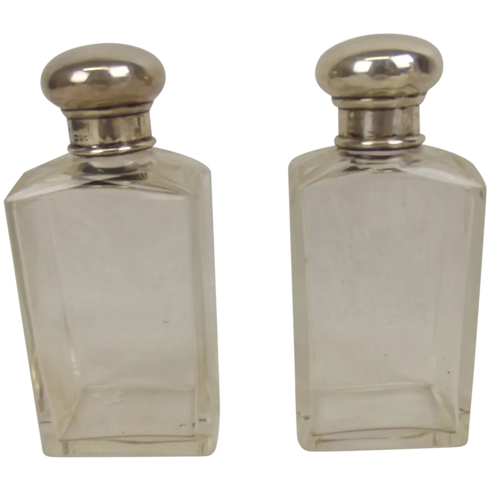 Pair Of London Silver Topped Perfume Bottles London 1932
