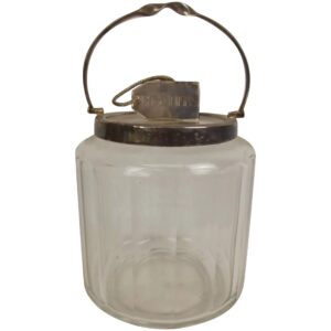 Circa 1920 Cut Glass Biscuit Barrel With Naval Relief Knot Silver Plated Lid