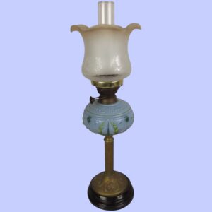 Victorian Oil Lamp With Blue Glass Reservoir