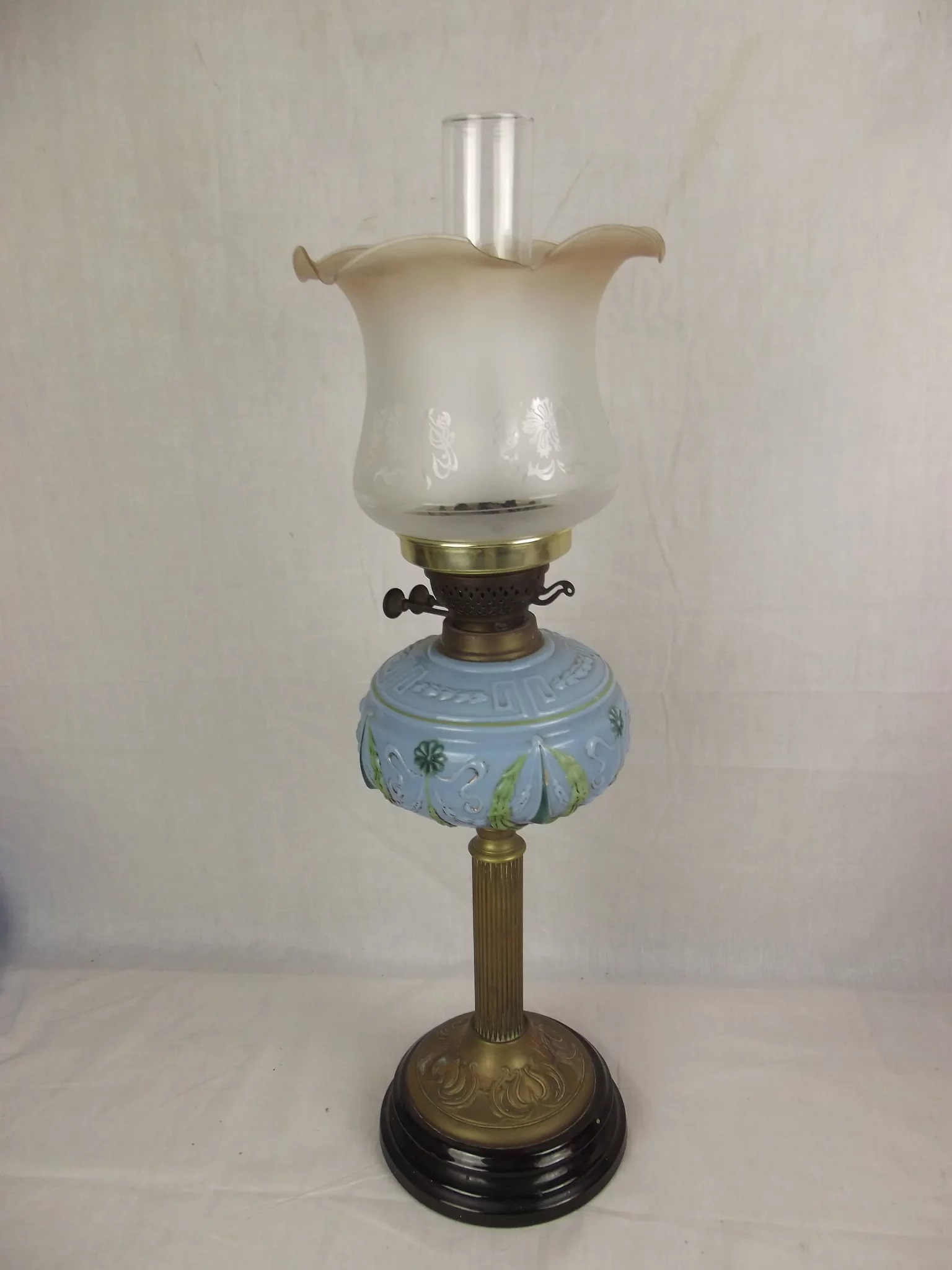 Victorian Oil Lamp With Blue Glass Reservoir - Image 4