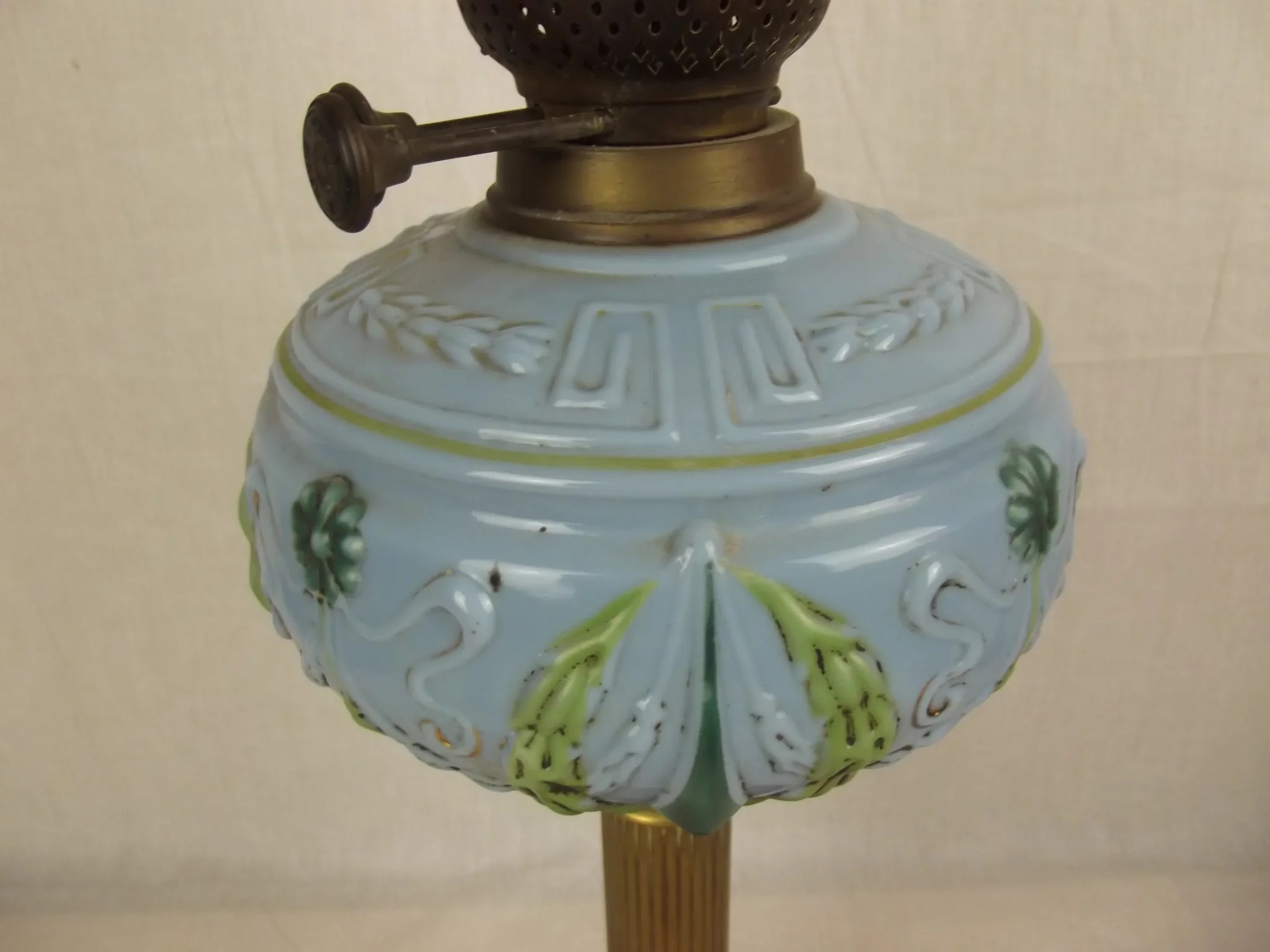 Victorian Oil Lamp With Blue Glass Reservoir - Image 8