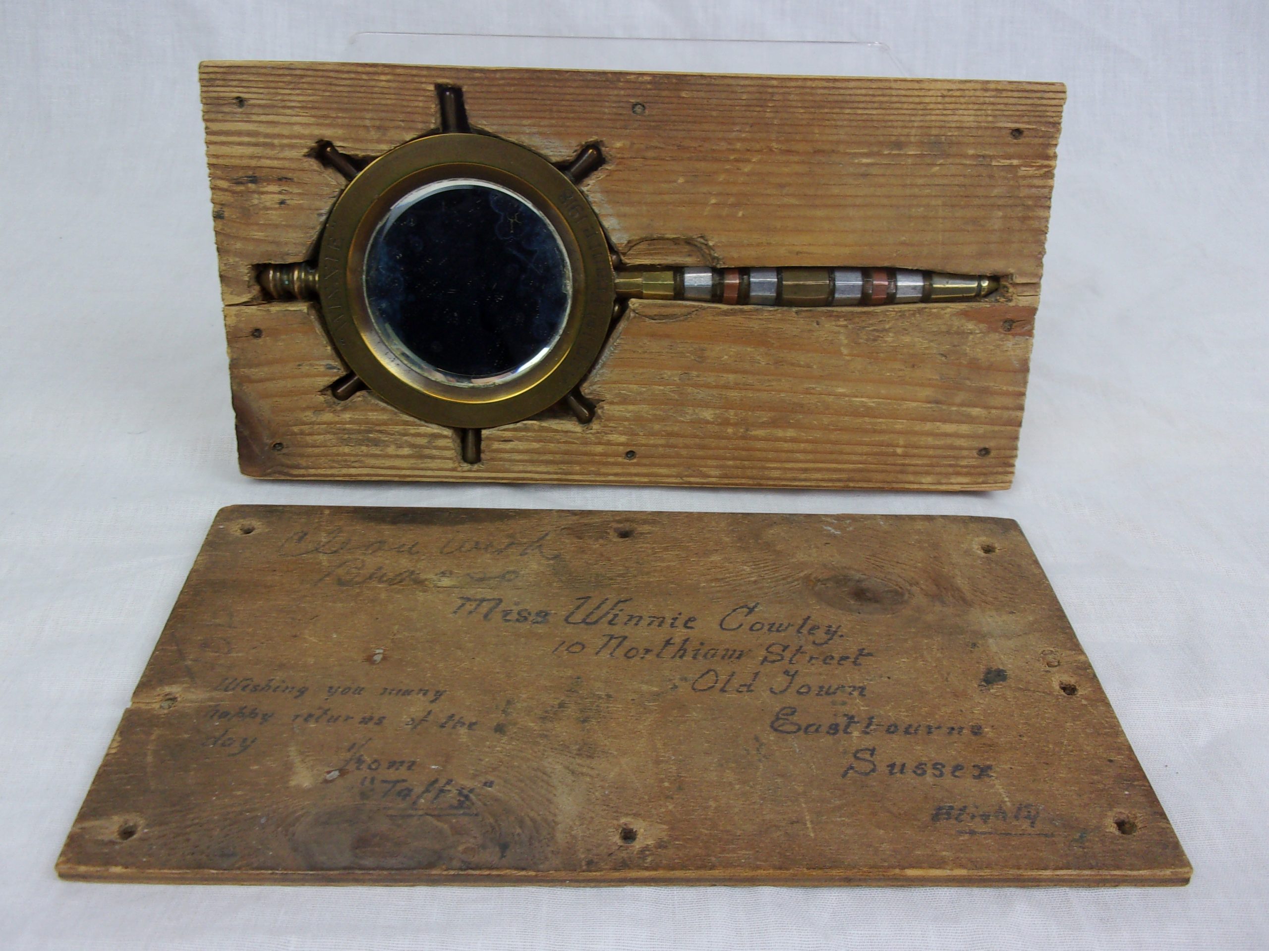 WW1 1918 Trench Art Mirror In Its Original Addressed Post Back Home Case