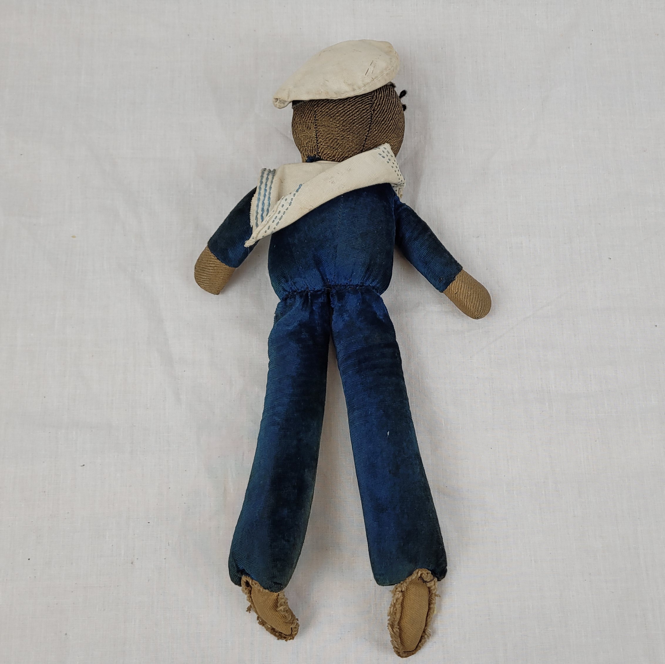 1930s Cloth Sailor Homemade Doll With HMS Joy Cap Tally - Image 4