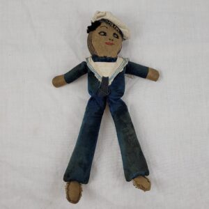 1930s Cloth Sailor Homemade Doll With HMS Joy Cap Tally