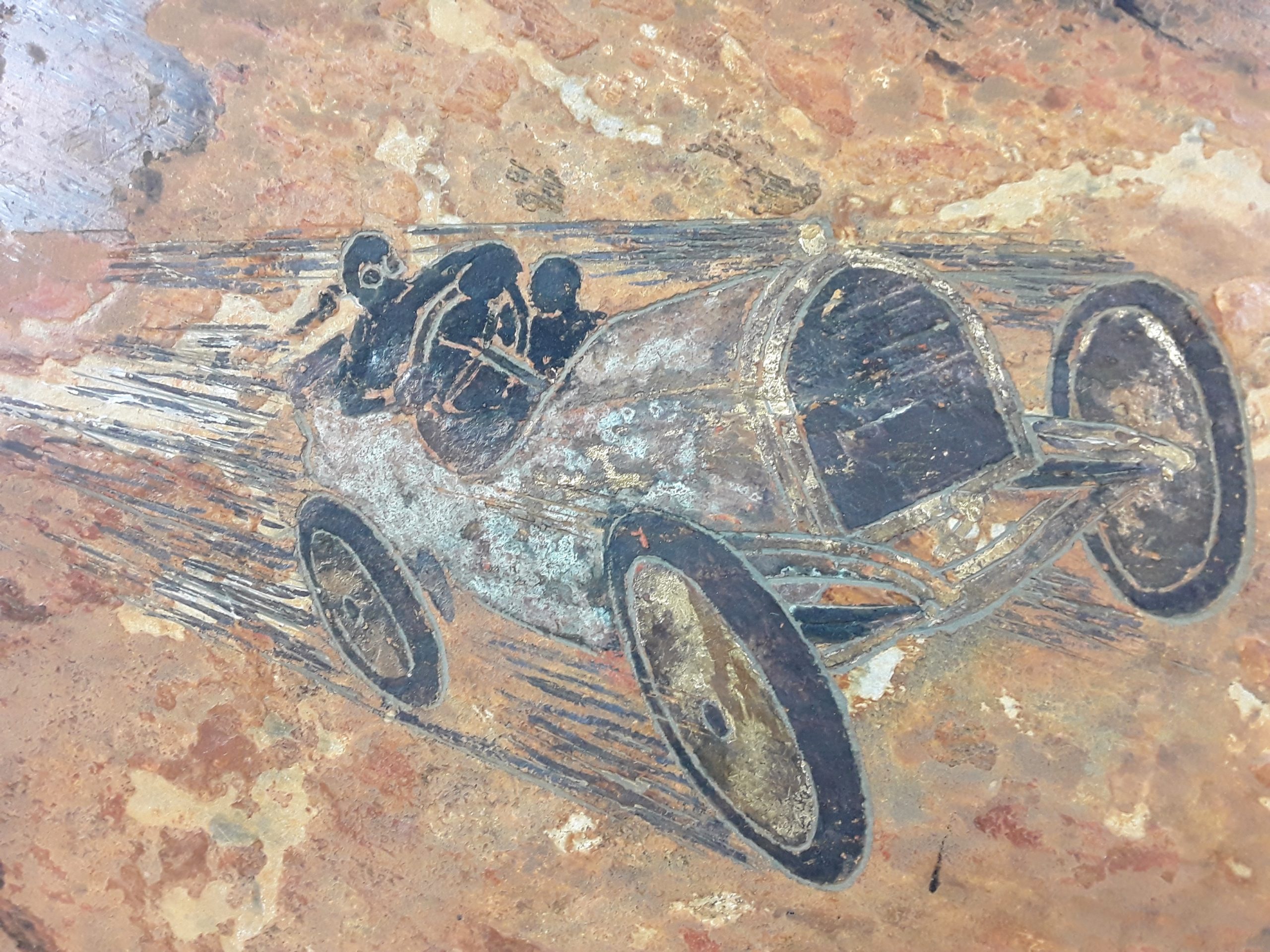 1930s Slate Carved Relief Panel Of A Motor Car Racing Scene - Image 2