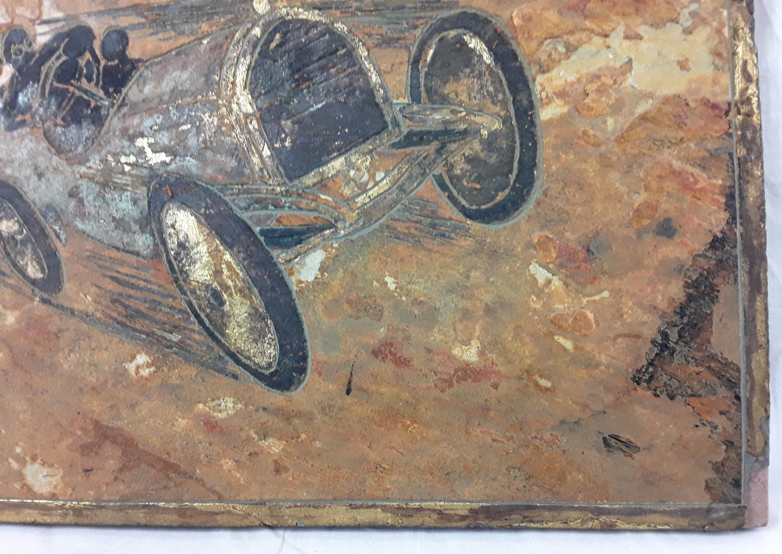1930s Slate Carved Relief Panel Of A Motor Car Racing Scene - Image 3