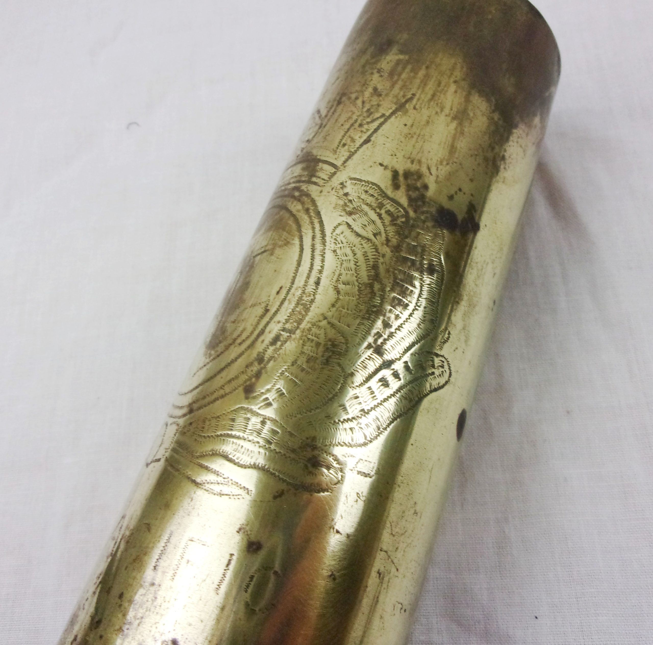 1942 Trench Art 40mm Bofors Shell Case Engraved C S Pacific 1945 - Image 9