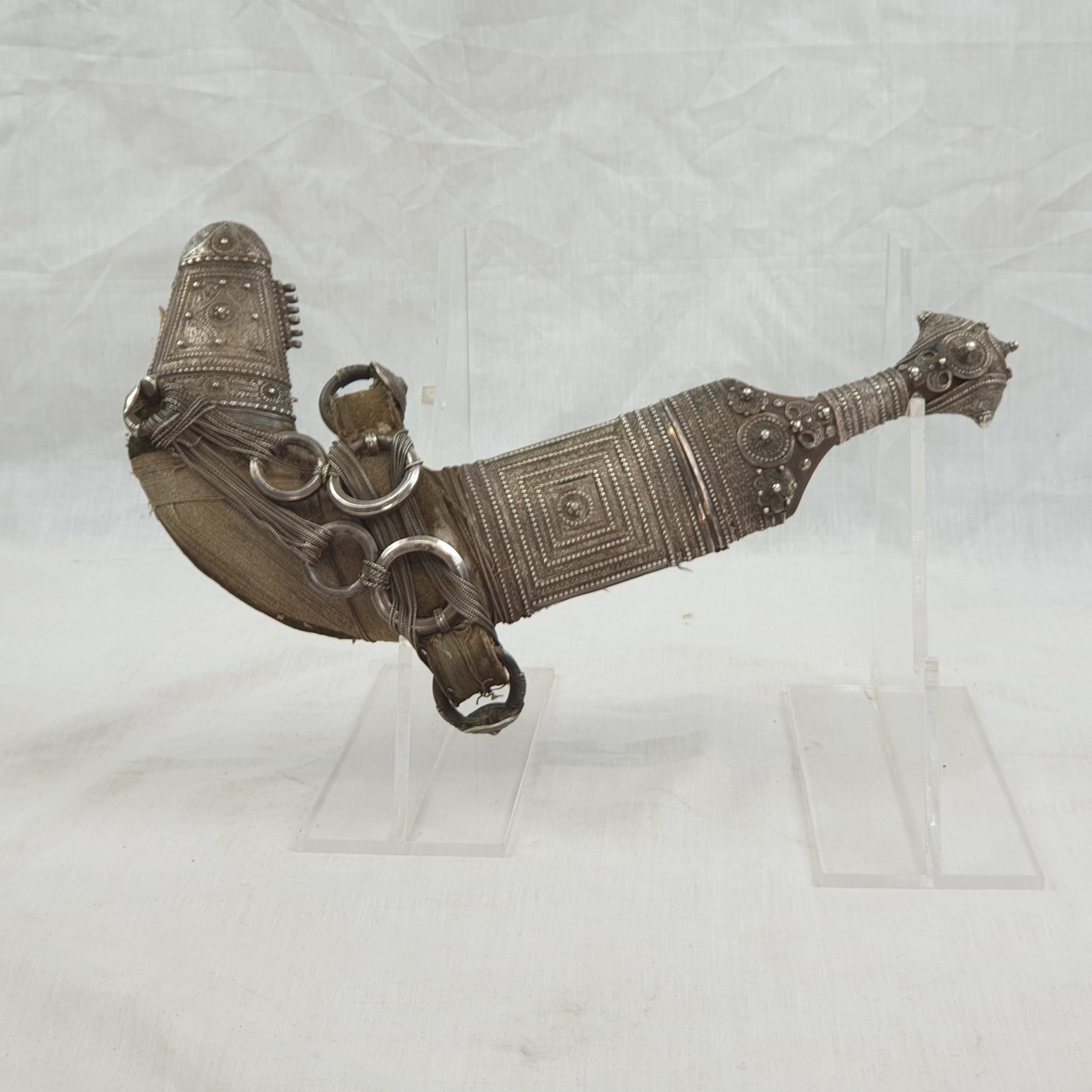 Circa 1900 Arabic White Metal Jambiya Dagger And Scabbard