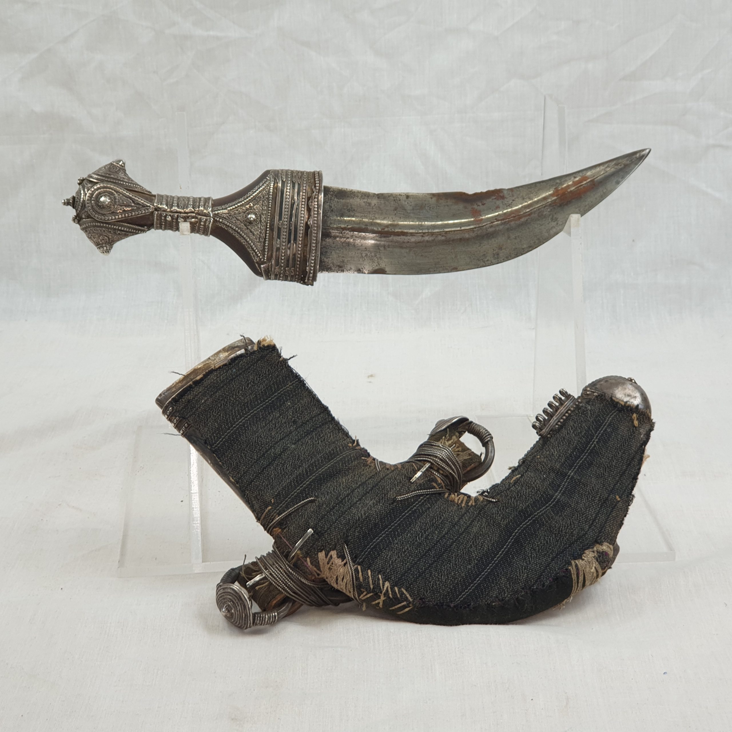 Circa 1900 Arabic White Metal Jambiya Dagger And Scabbard - Image 5