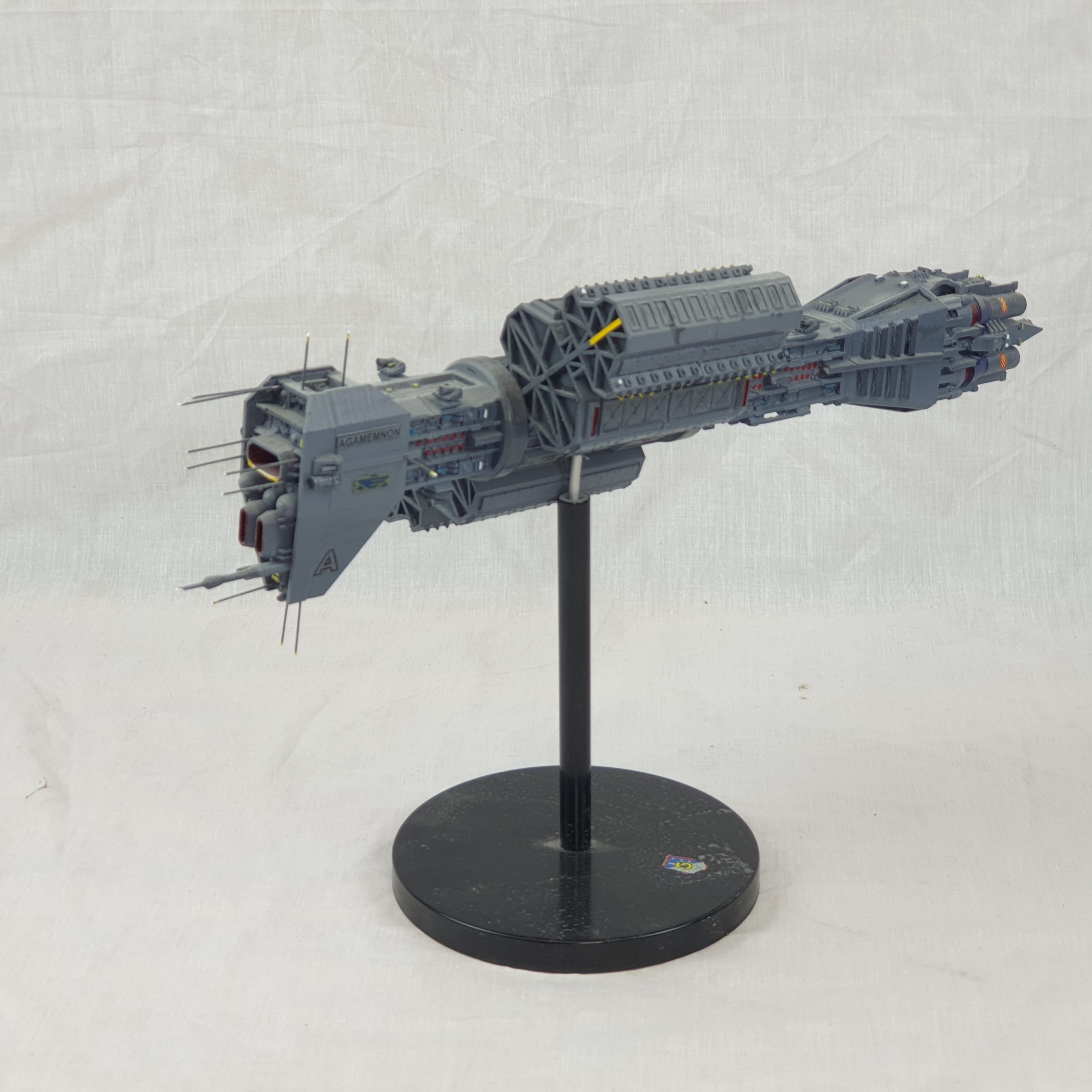 3D Printed Handbuilt And Painted Model Of The Babylon 5 Agamemnon Omega-Class Destroyer