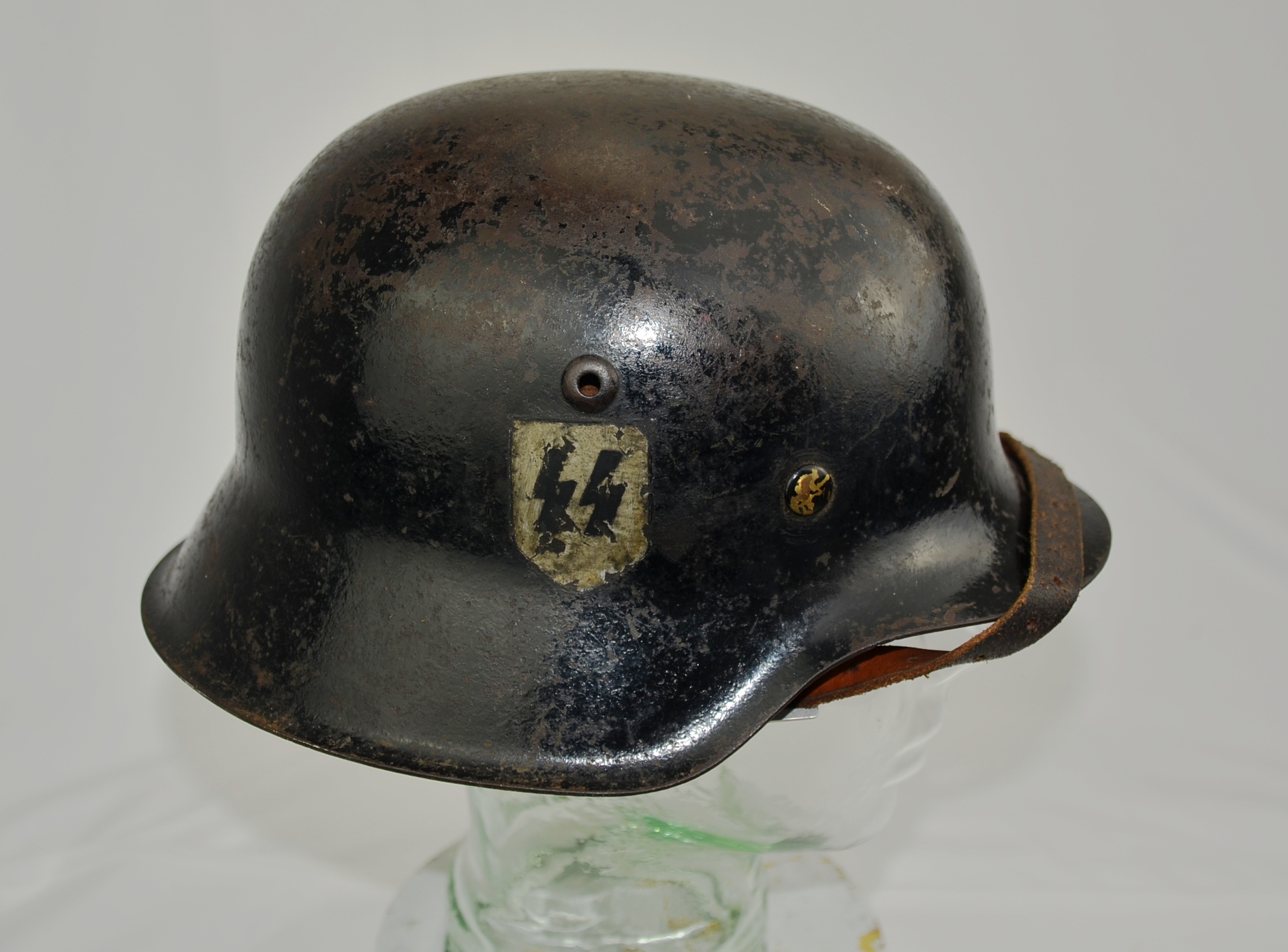 Nazi M42 SS Parade Helmet In Black Gloss