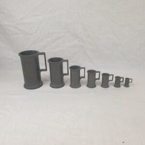Full Set Of 7 French Late 19th Century Pewter Measuring Jugs