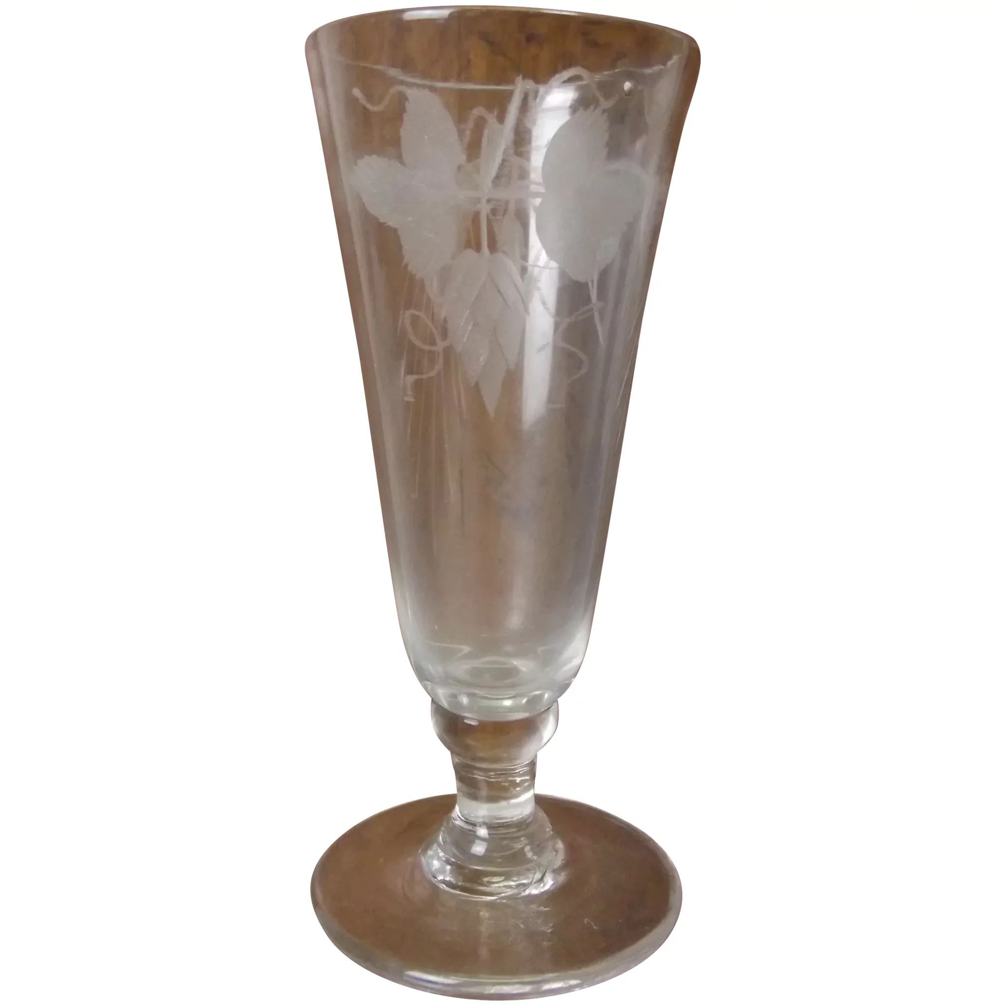 Georgian Rounded Knop Etched Dwarf Ale Glass