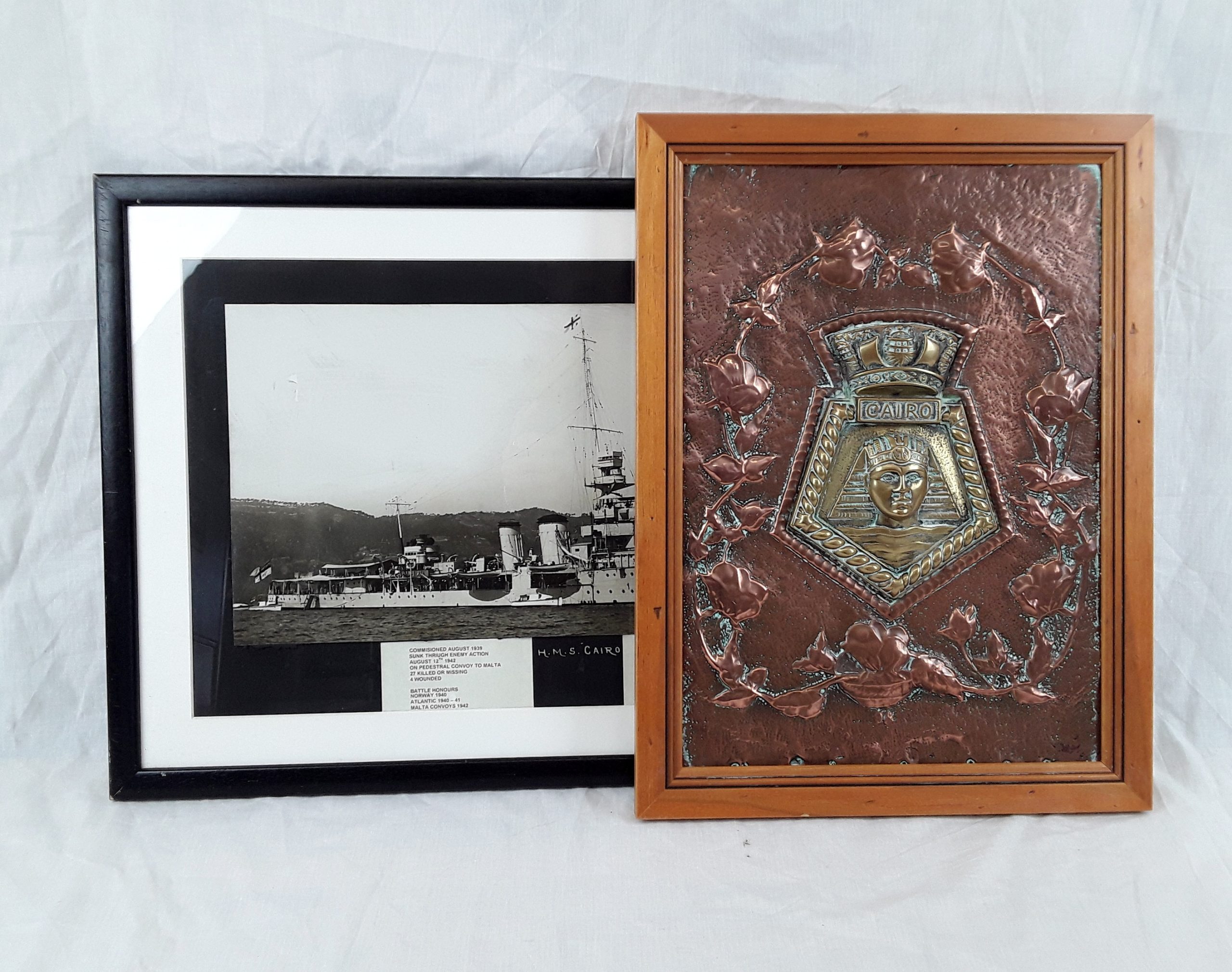 HMS Cairo 1919 C Class Light Cruiser Boat Badge And Photograph