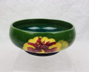 Moorcroft Hibiscus Pattern Bowl with Queen Mary Label