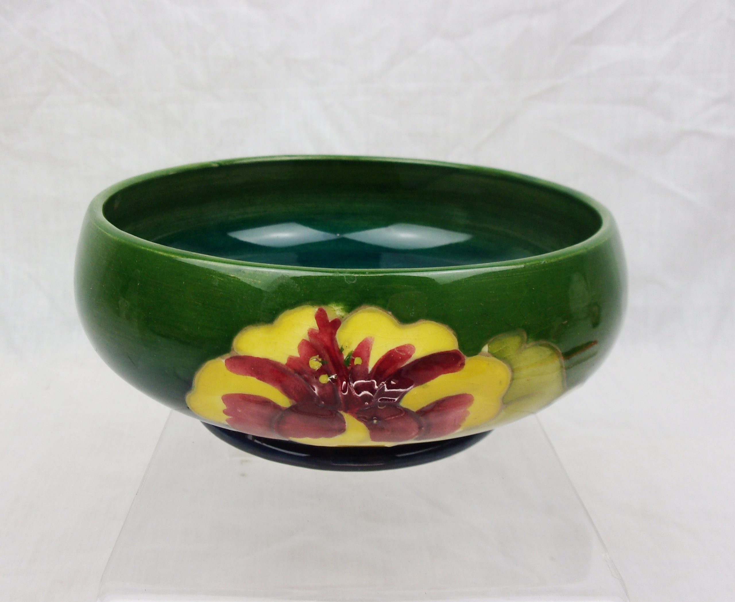 Moorcroft Hibiscus Pattern Bowl with Queen Mary Label