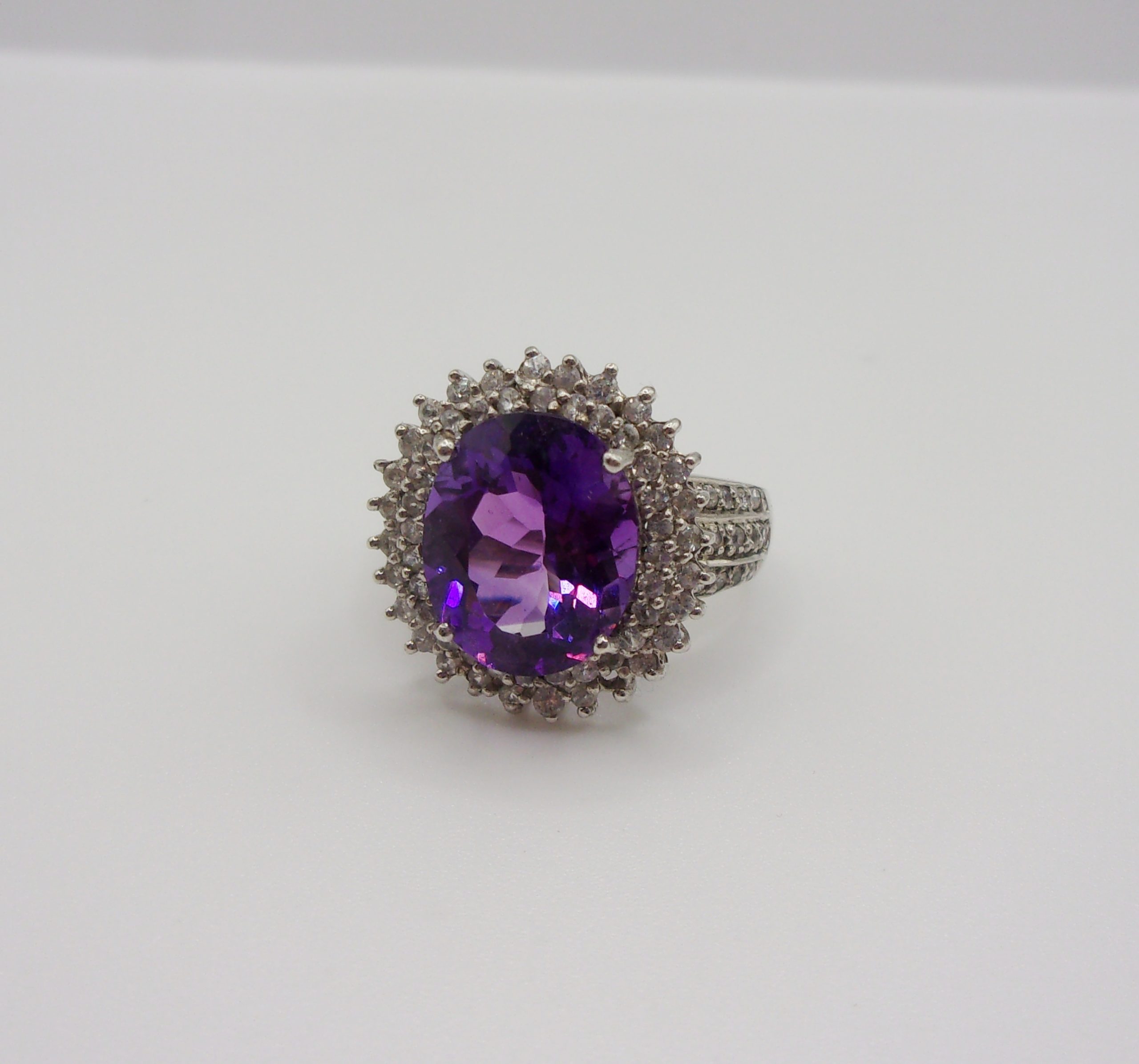 9ct White Gold Amethyst & Topaz Flower Head Ring UK Size K US 5 ¼