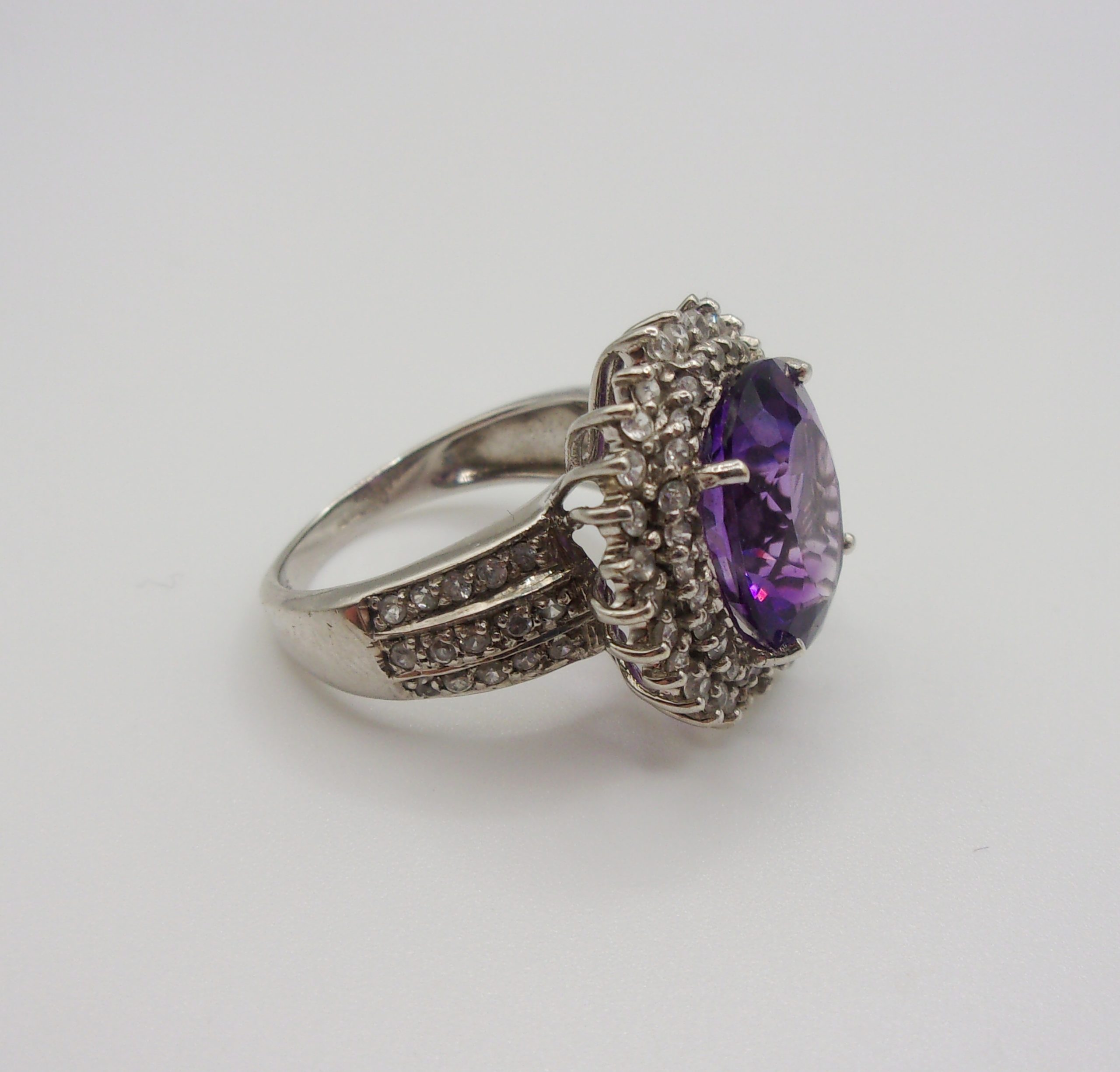 9ct White Gold Amethyst & Topaz Flower Head Ring UK Size K US 5 ¼ - Image 4