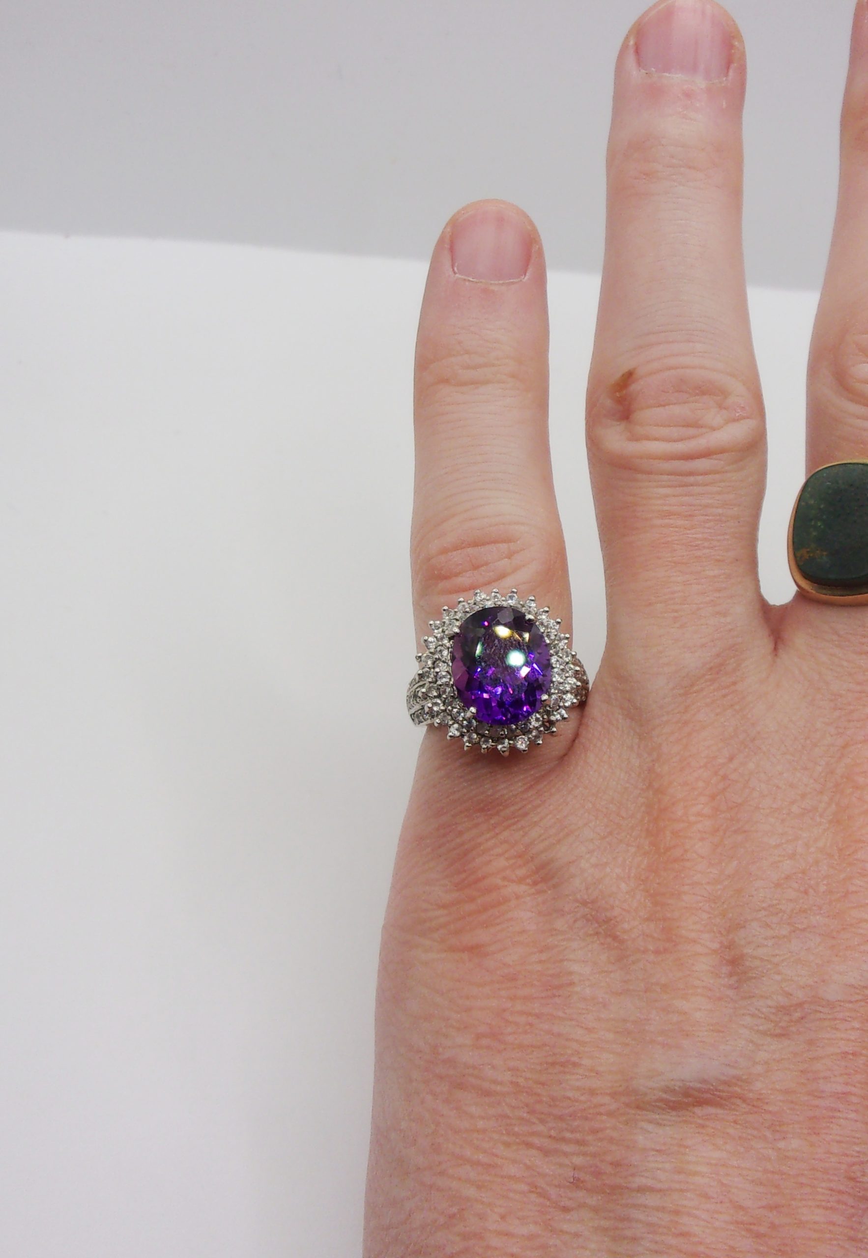 9ct White Gold Amethyst & Topaz Flower Head Ring UK Size K US 5 ¼ - Image 8