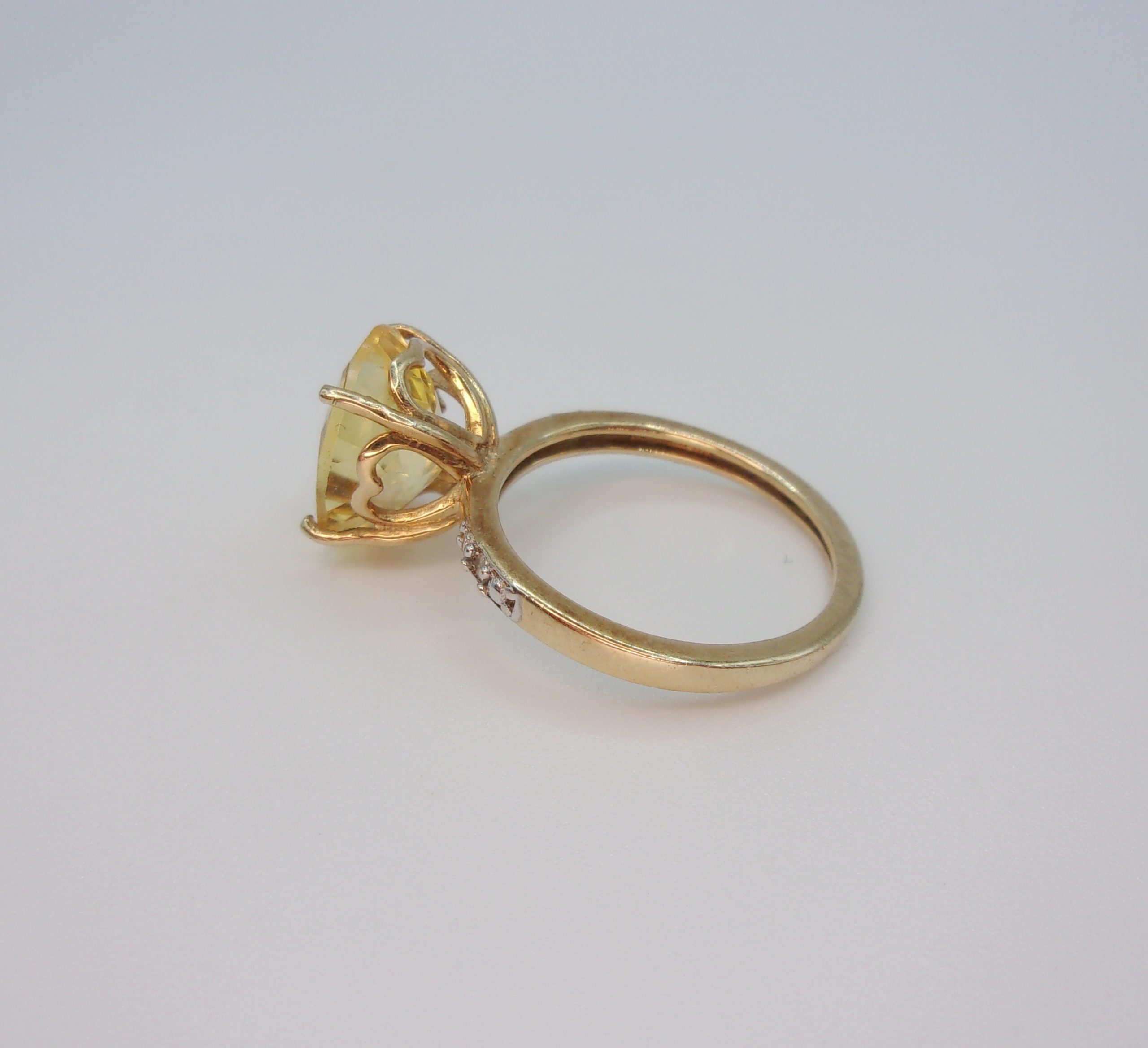 9ct Yellow Gold Citrine & Diamond Ring UK Size J US 4 ¾ - Image 3