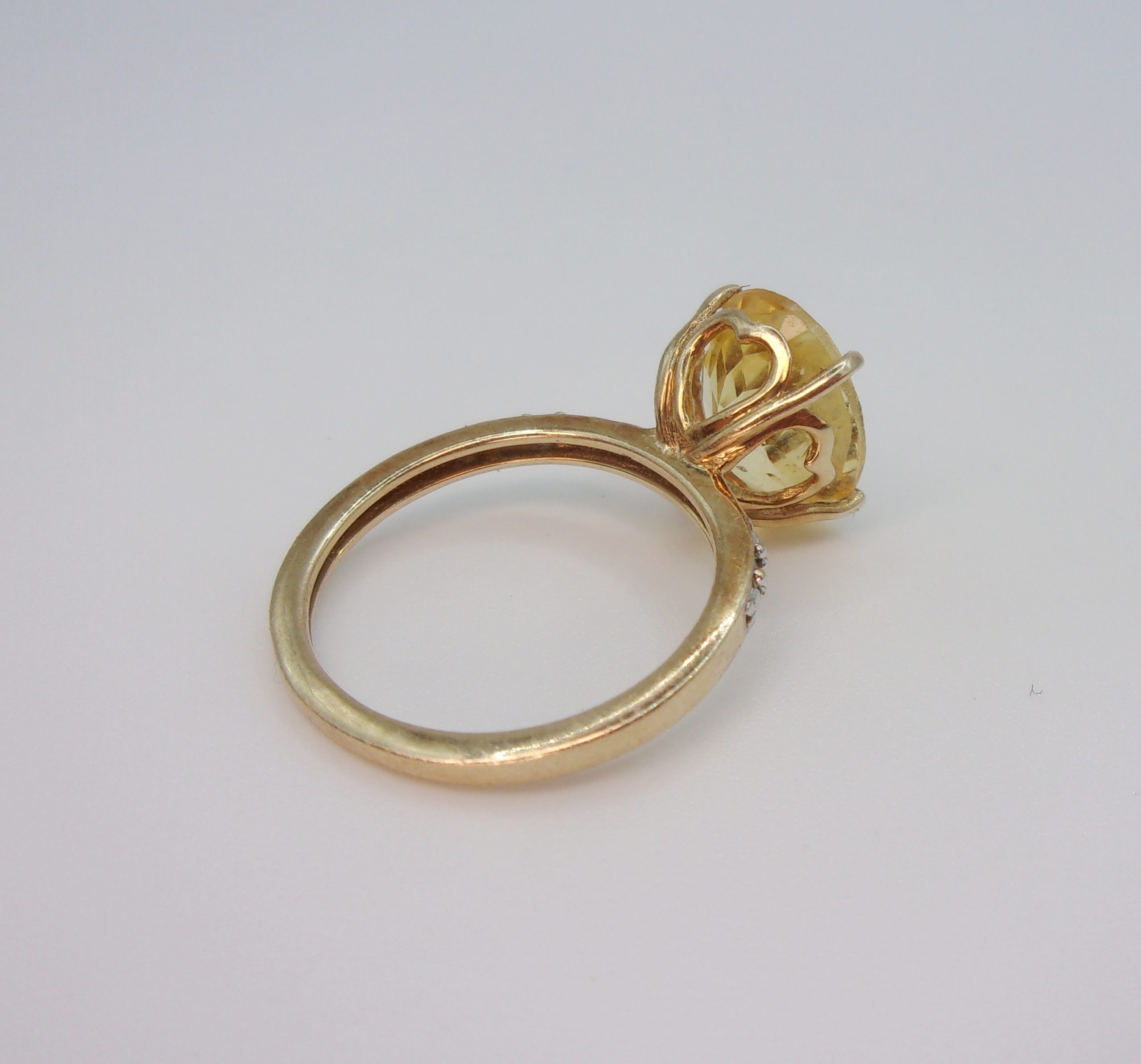9ct Yellow Gold Citrine & Diamond Ring UK Size J US 4 ¾ - Image 4