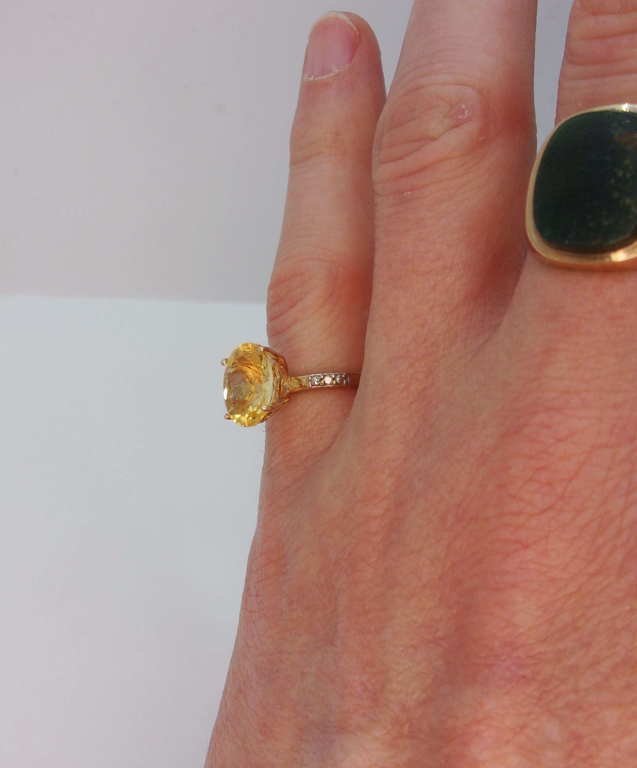 9ct Yellow Gold Citrine & Diamond Ring UK Size J US 4 ¾ - Image 8