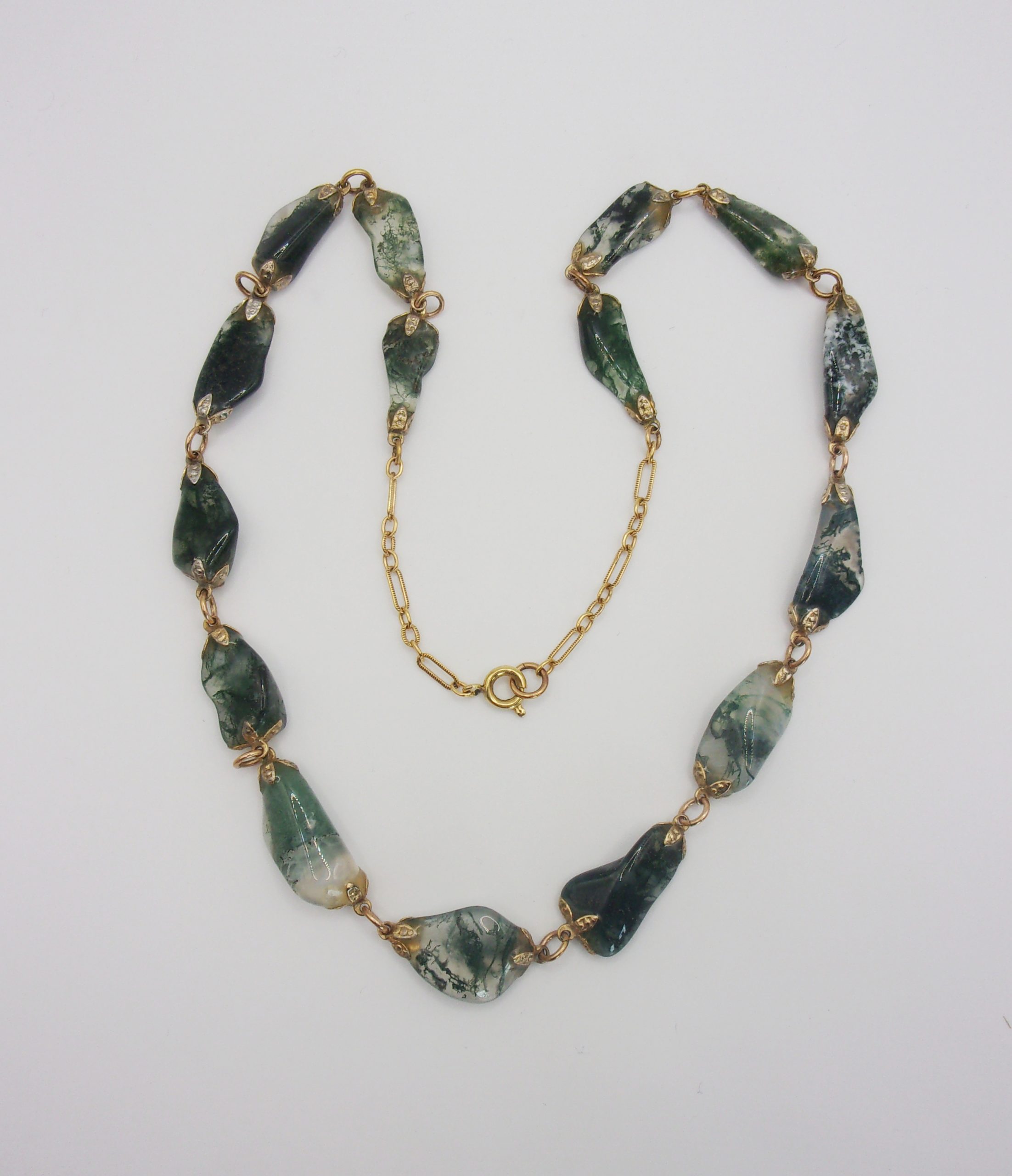 Natural Green Moss Agate Gold Plate Necklace - 18 ½ inches