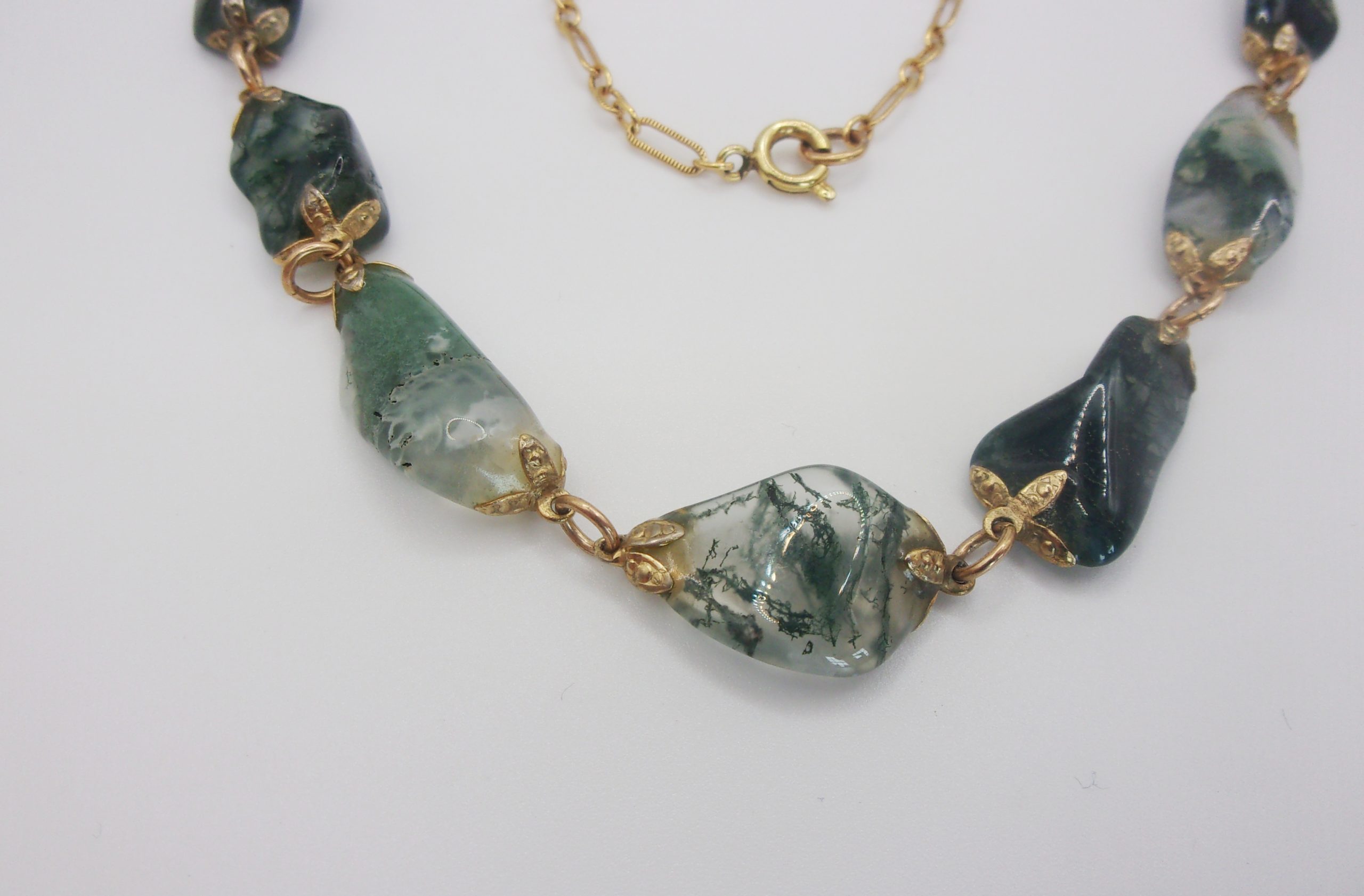 Natural Green Moss Agate Gold Plate Necklace - 18 ½ inches - Image 2