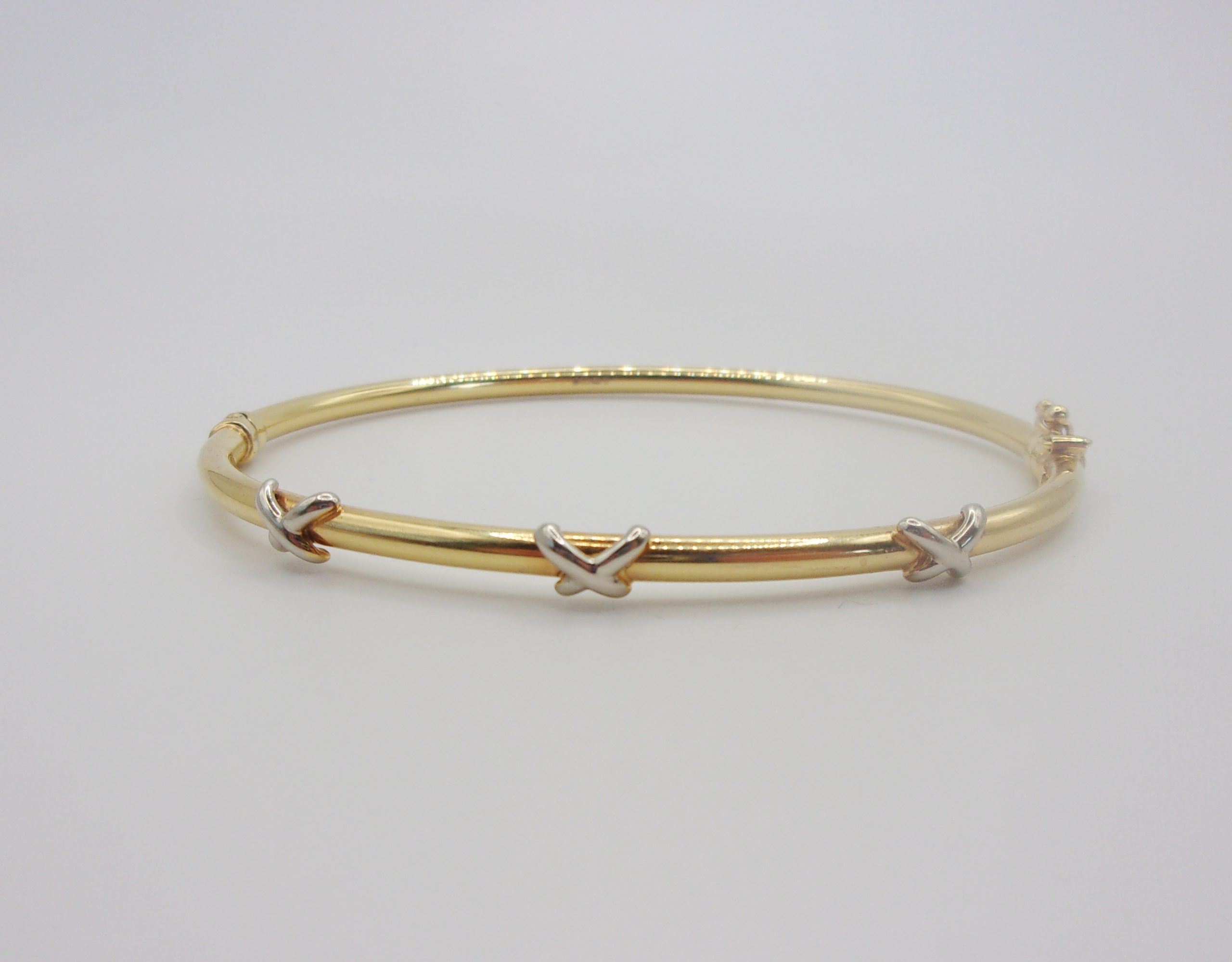 9ct Yellow Gold Hinged Bangle With Platinum Decoration